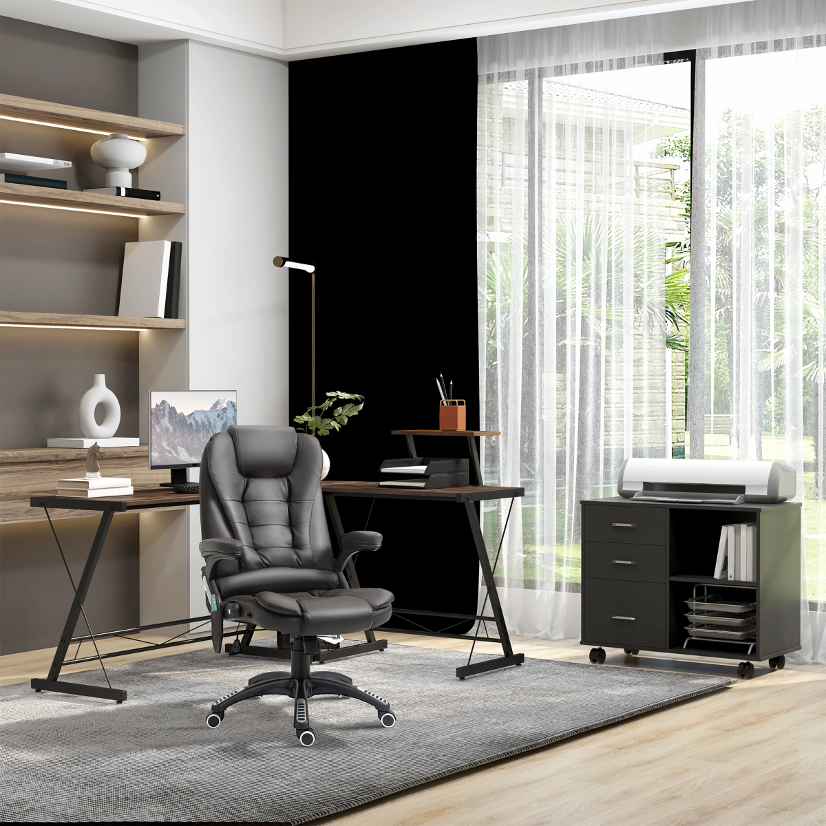 Executive Office Chair with Massage and Heat PU Leather Reclining Chair, Brown