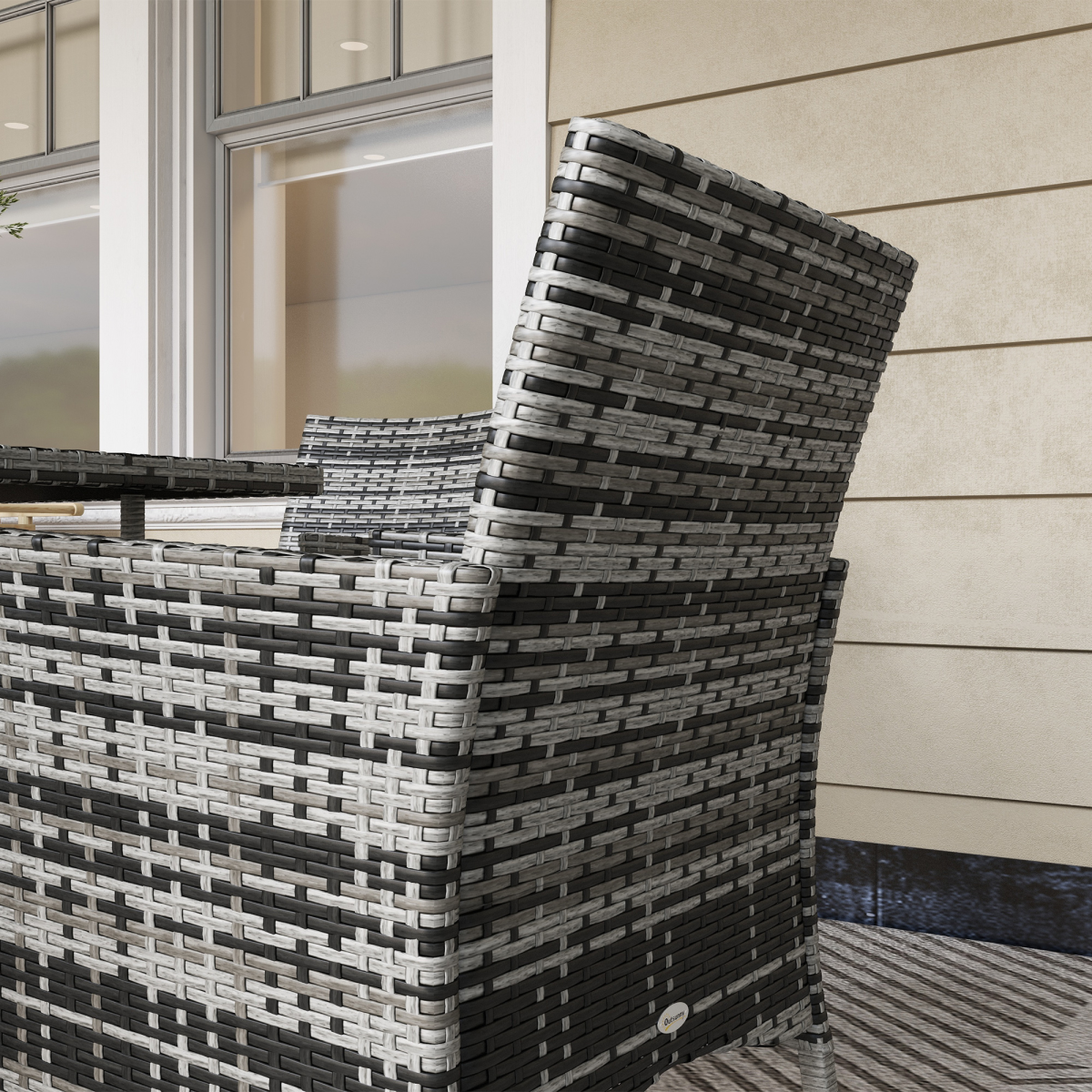 Outsunny 4 Seater Rattan Garden Furniture Set w/ Tempered Glass Tabletop - Grey