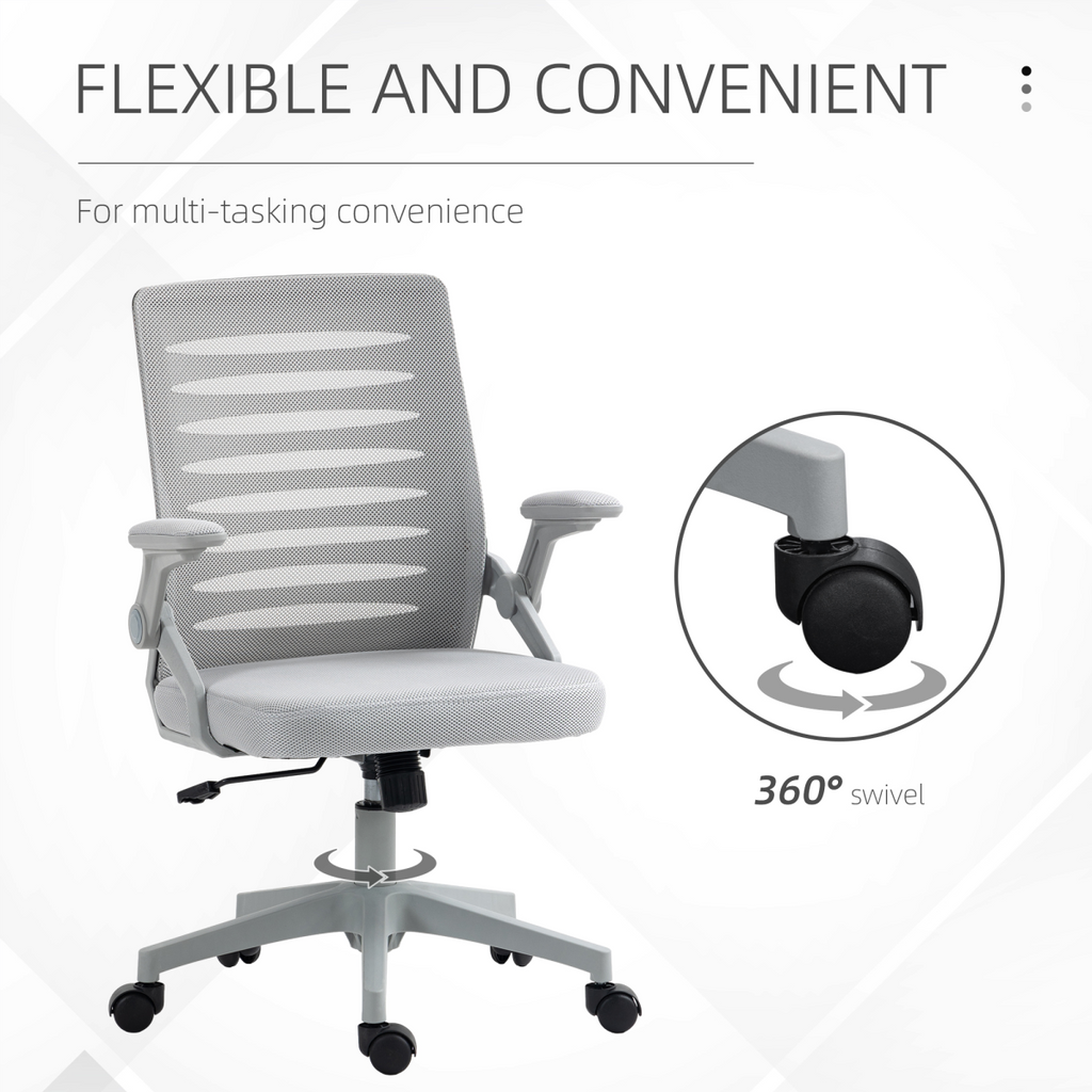 Vinsetto Ergonomic Mesh Office Chair with Lumbar Support & Swivel, Grey