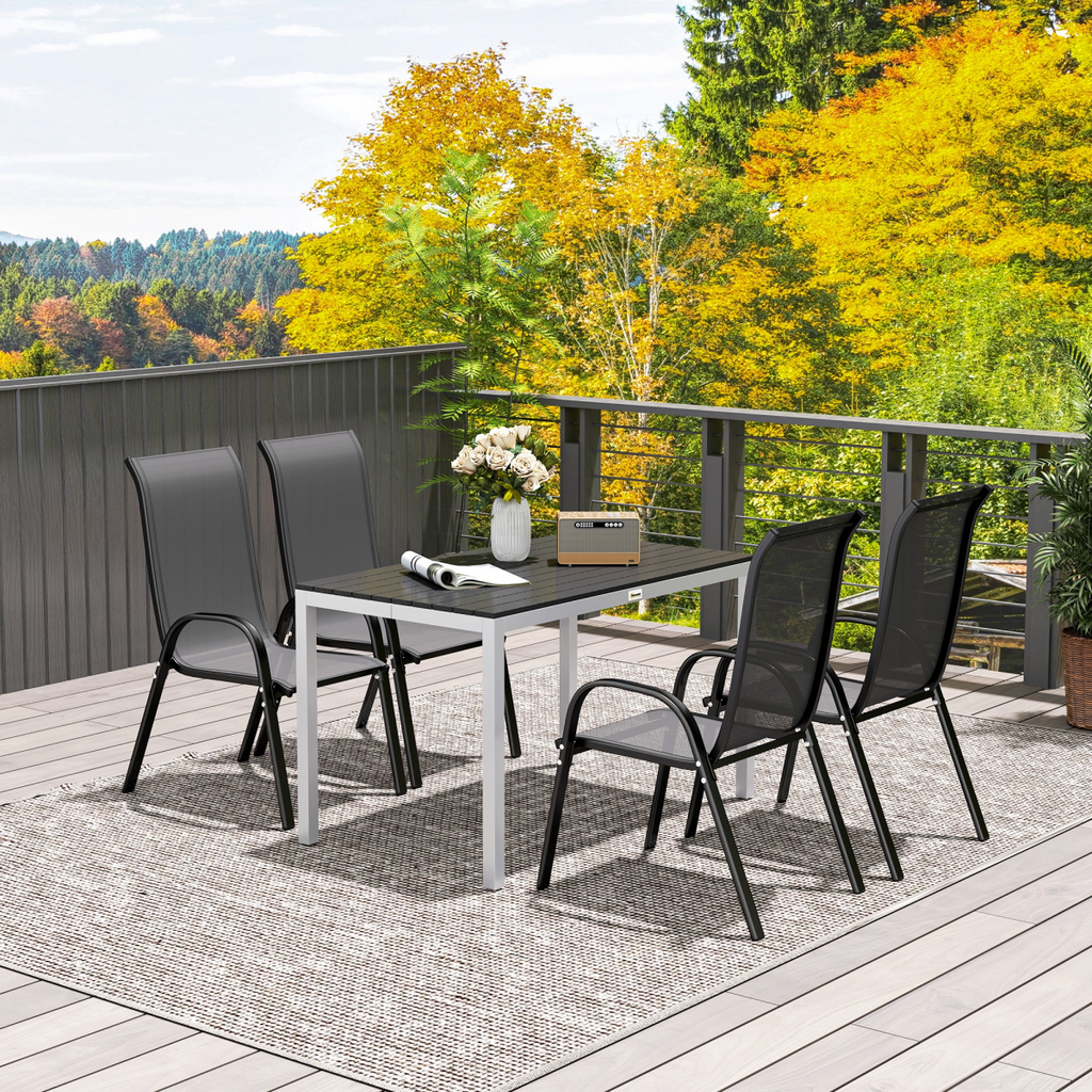Outsunny 120 x 70 cm Garden Table for 4-6 with Aluminium Frame, Slatted Top