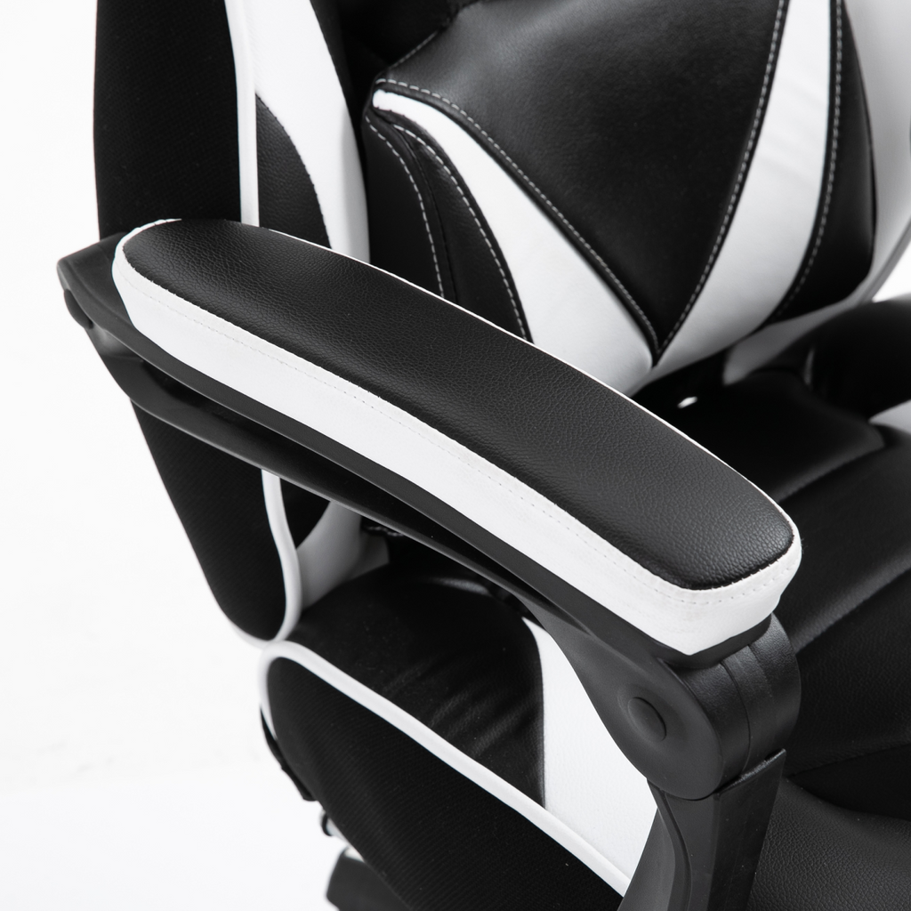 Gaming Chair Ergonomic Reclining w/ Manual Footrest Wheels Stylish Office White