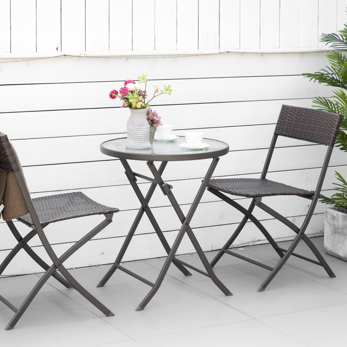 3pc Wicker Rattan Bistro Set-Brown