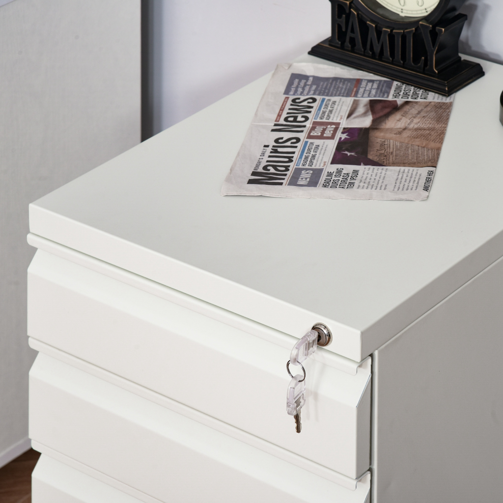 Mobile Vertical File Cabinet Lockable Metal Cabinet with 3 Drawers Vinsetto