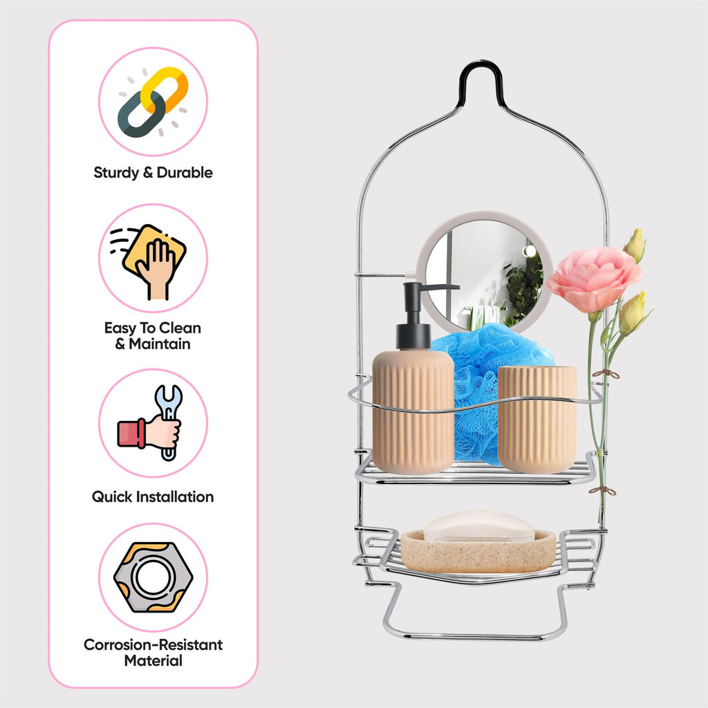 Chrome Bathroom Accessory Storage Trolley Shower Caddy Roll Holder Iron Wire
