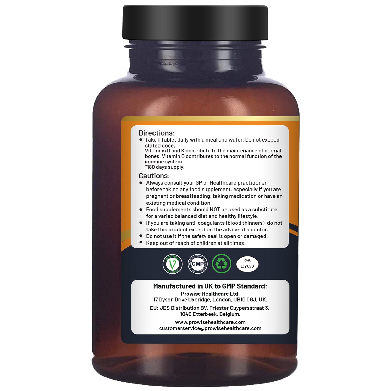 Vitamin D3 4000IU & K2 MK7 100μg Vegetarian 180 Tablets Supplement for Immune Support Calcium Boost, Bone & Muscle by Prowise