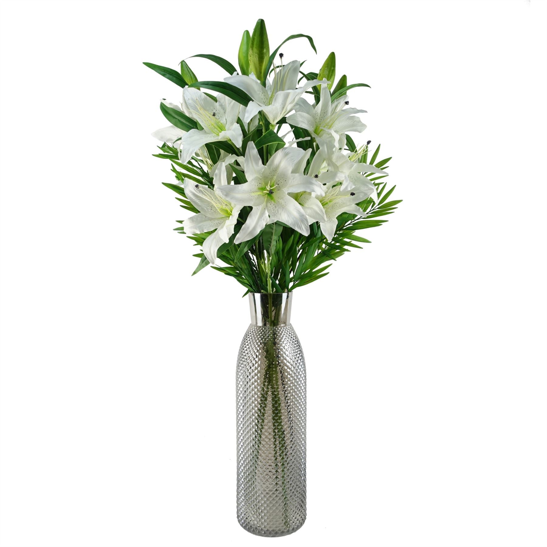 100cm White Lily and Fern Display Glass Vase