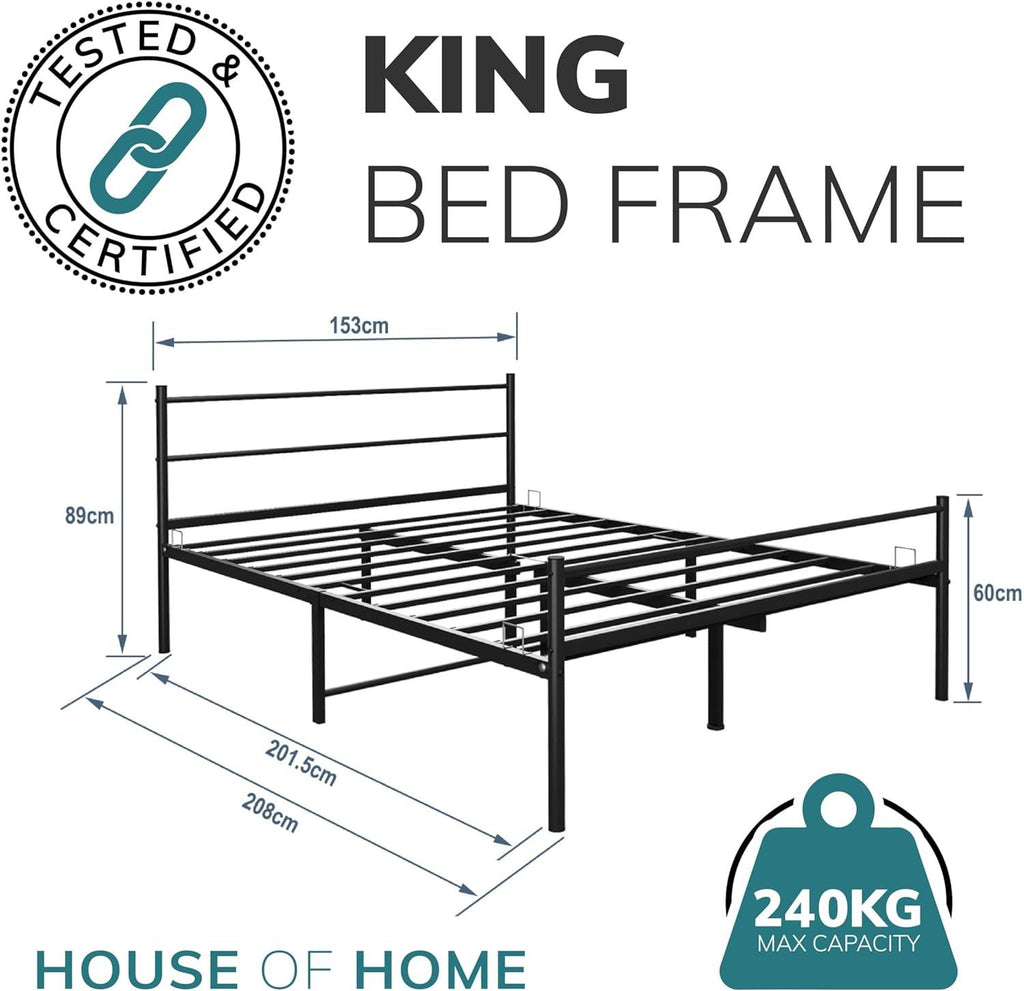 Extra Strong King metal bed in black powder coating