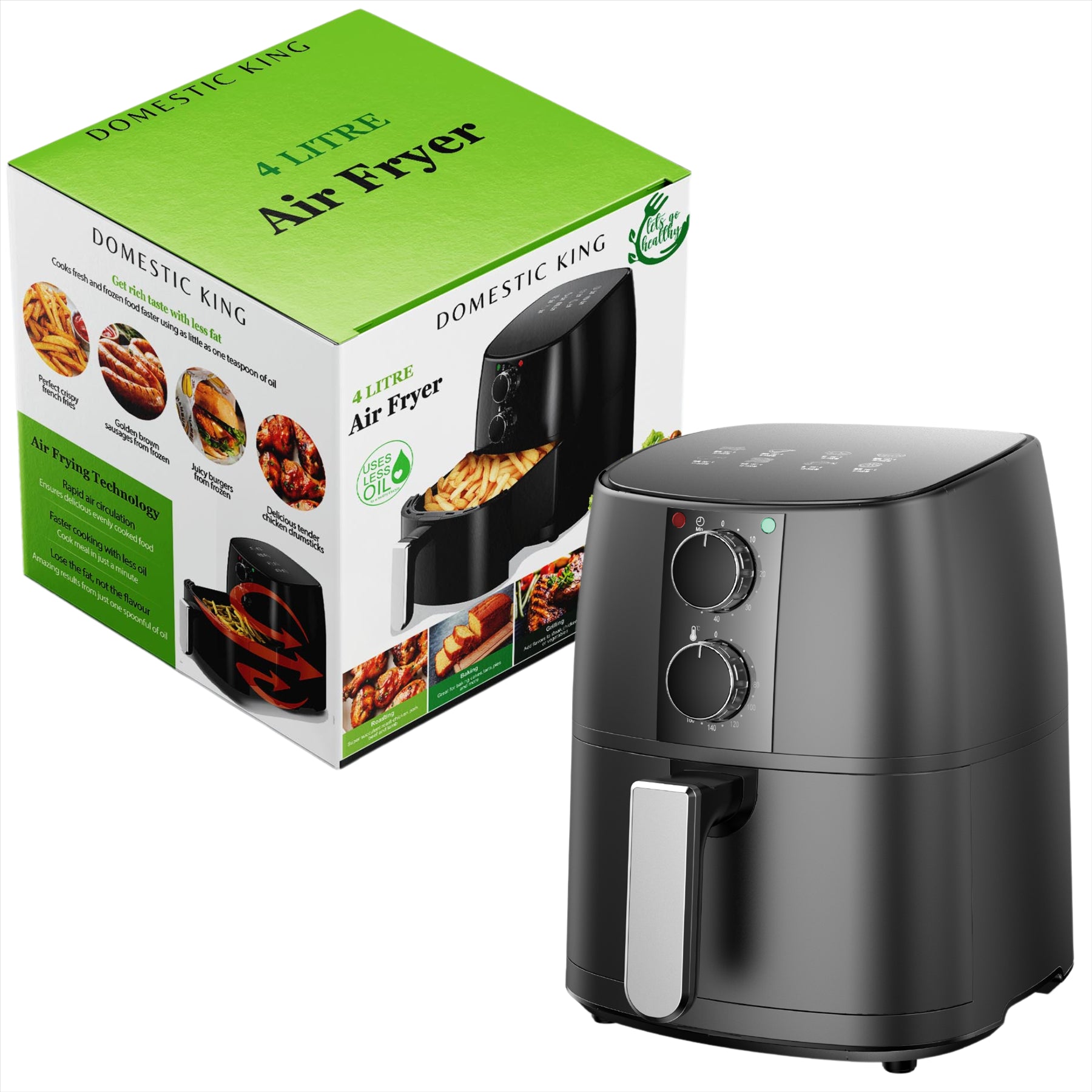 Domestic King 4L Air Fryer: Healthy Cooking Made Easy with Free Recipe Book!
