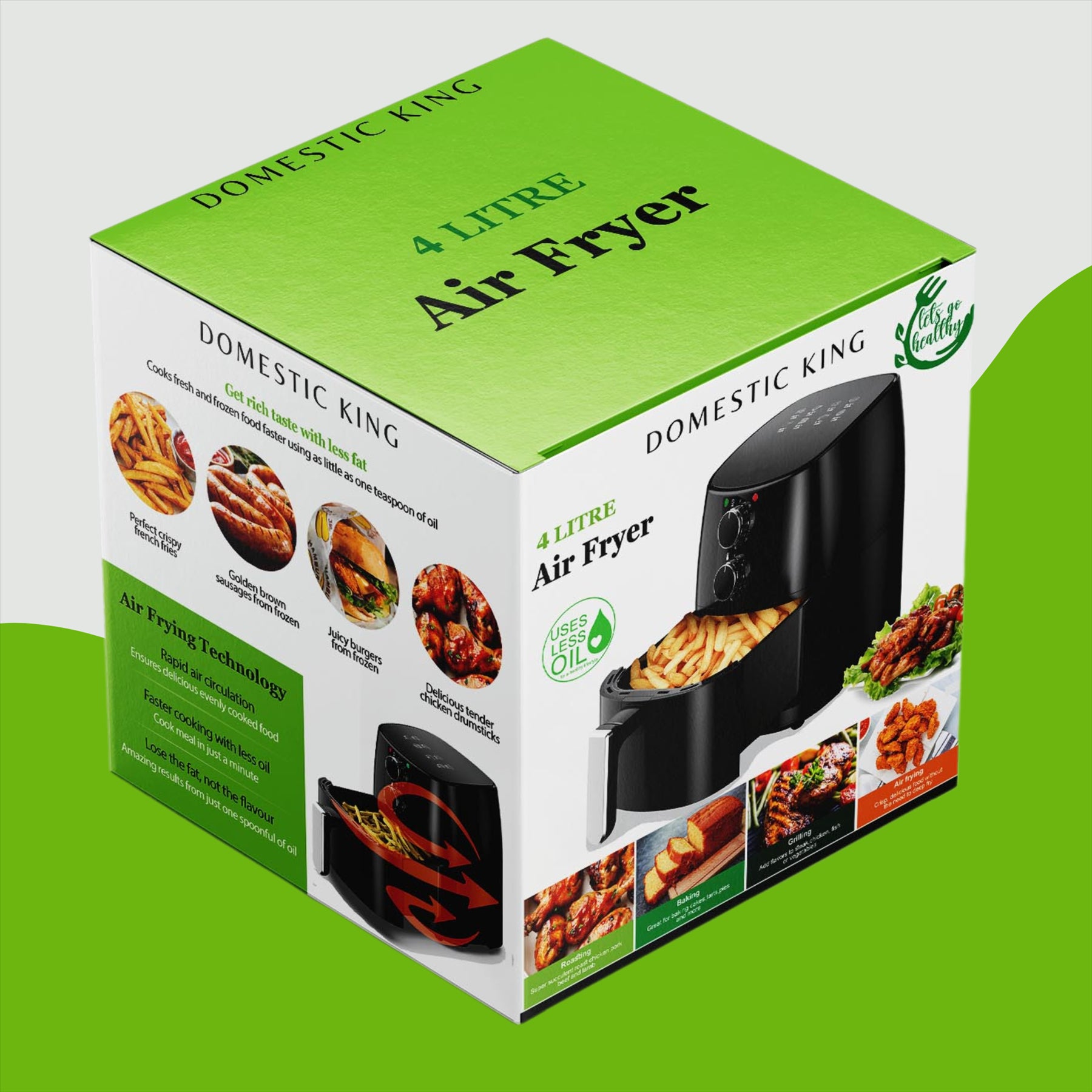 Domestic King 4L Air Fryer: Healthy Cooking Made Easy with Free Recipe Book!
