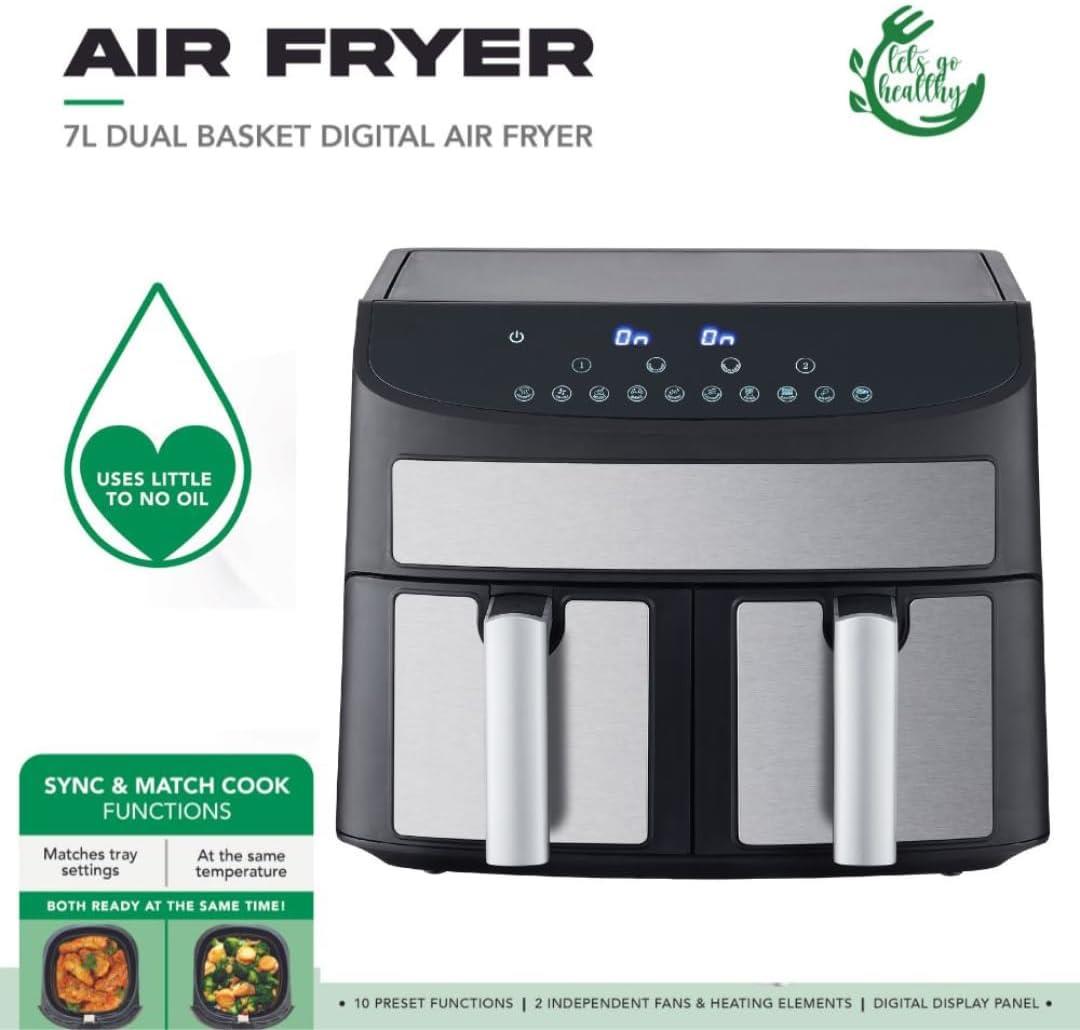 Domestic King 7L Dual Basket 2400W Air Fryer – Crispy Delights in Minutes!