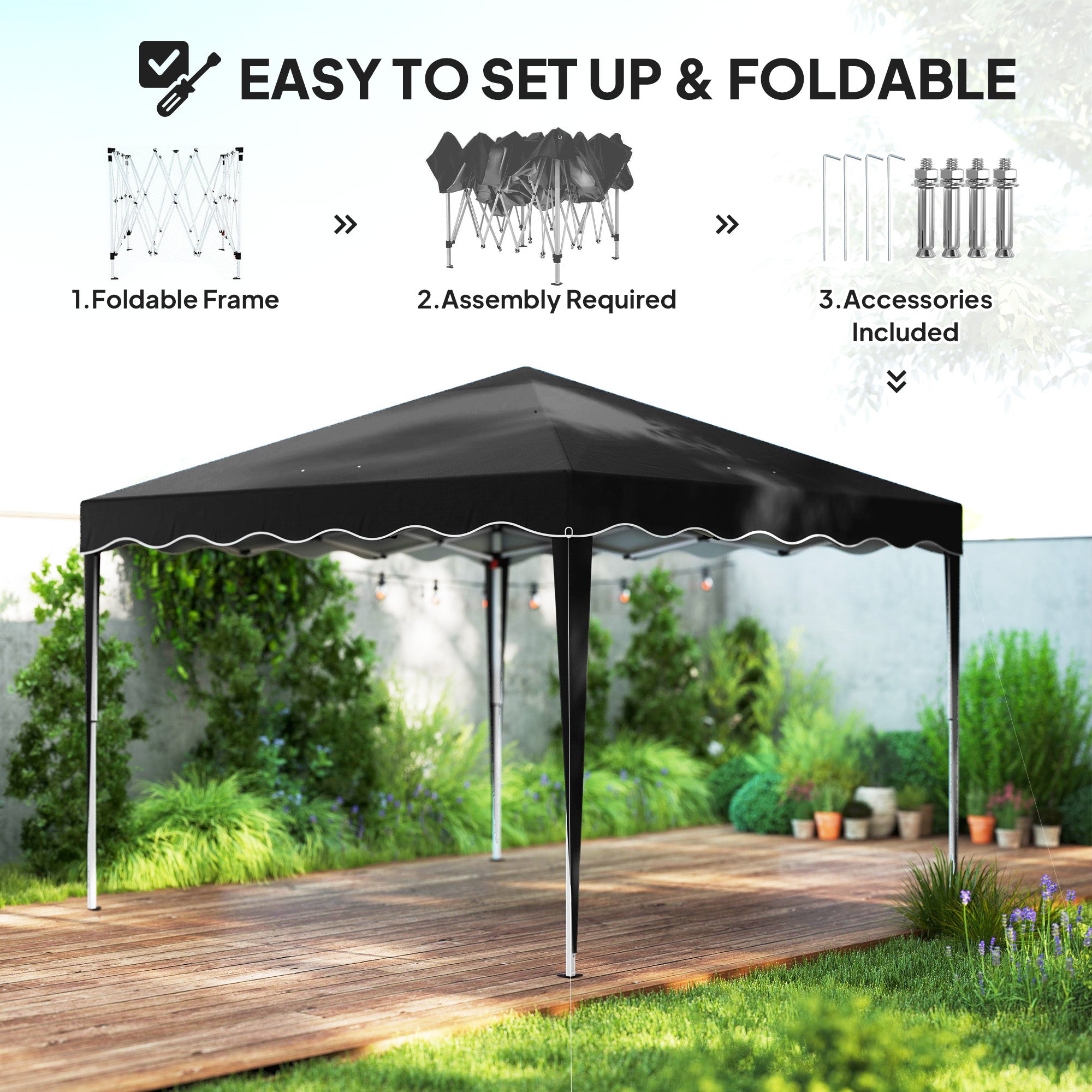 Steel Frame Gazebo with Reflective Lining for Outdoor Events - Black