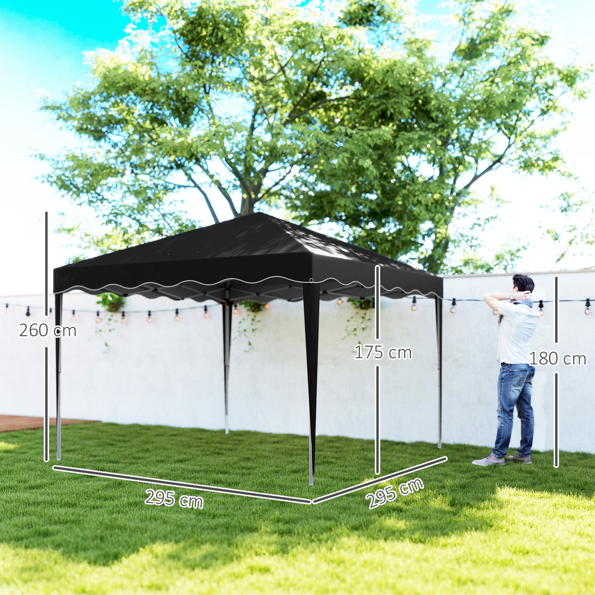 Steel Frame Gazebo with Reflective Lining for Outdoor Events - Black