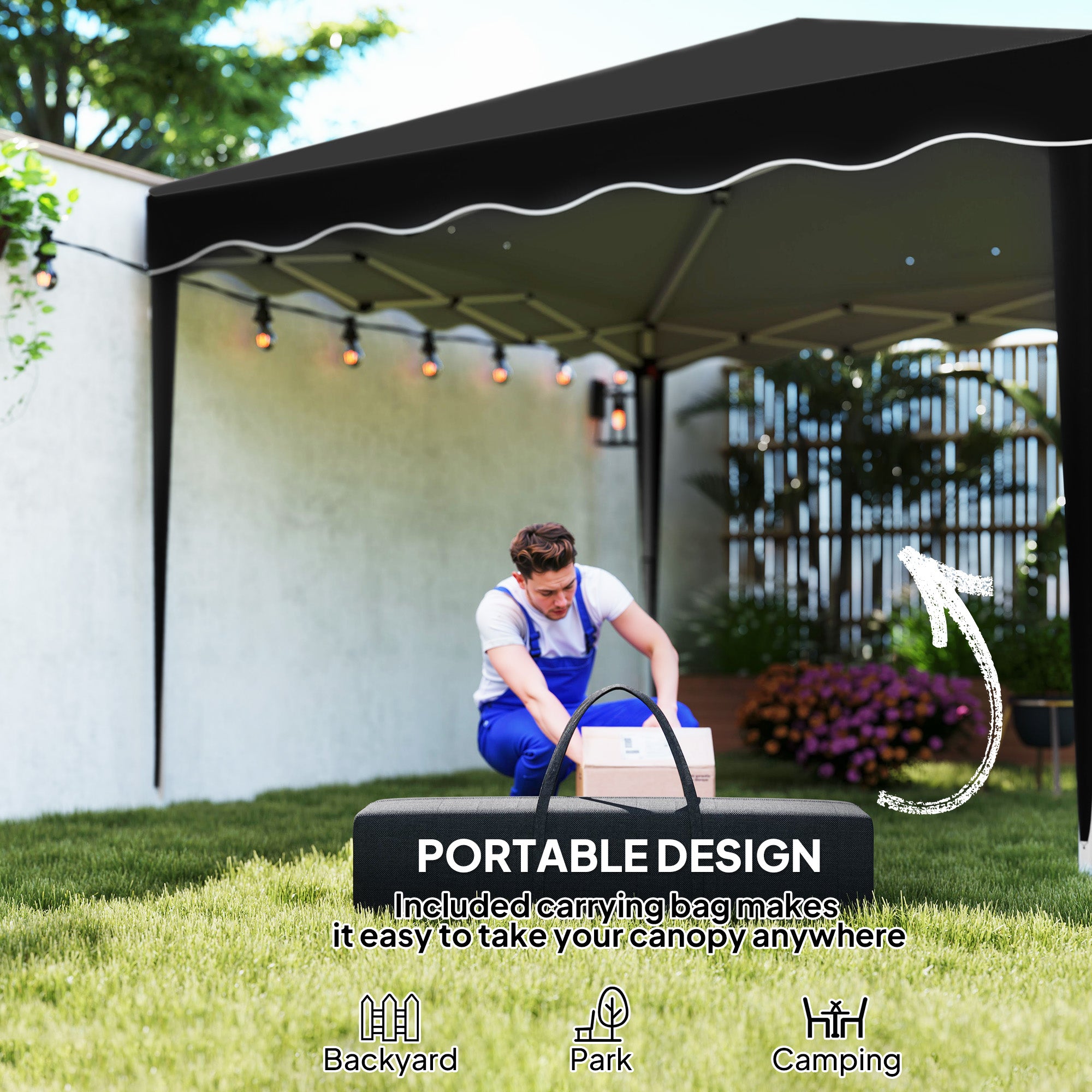 Steel Frame Gazebo with Reflective Lining for Outdoor Events - Black