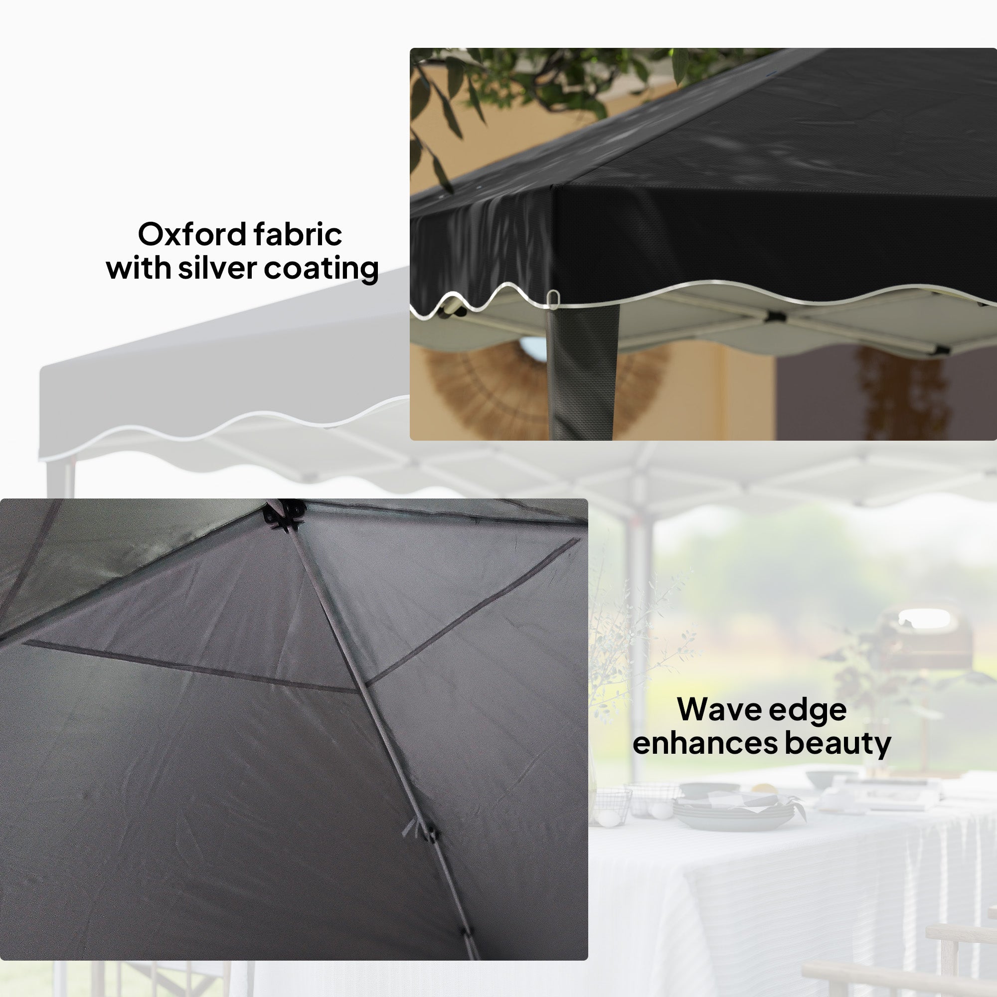 Steel Frame Gazebo with Reflective Lining for Outdoor Events - Black