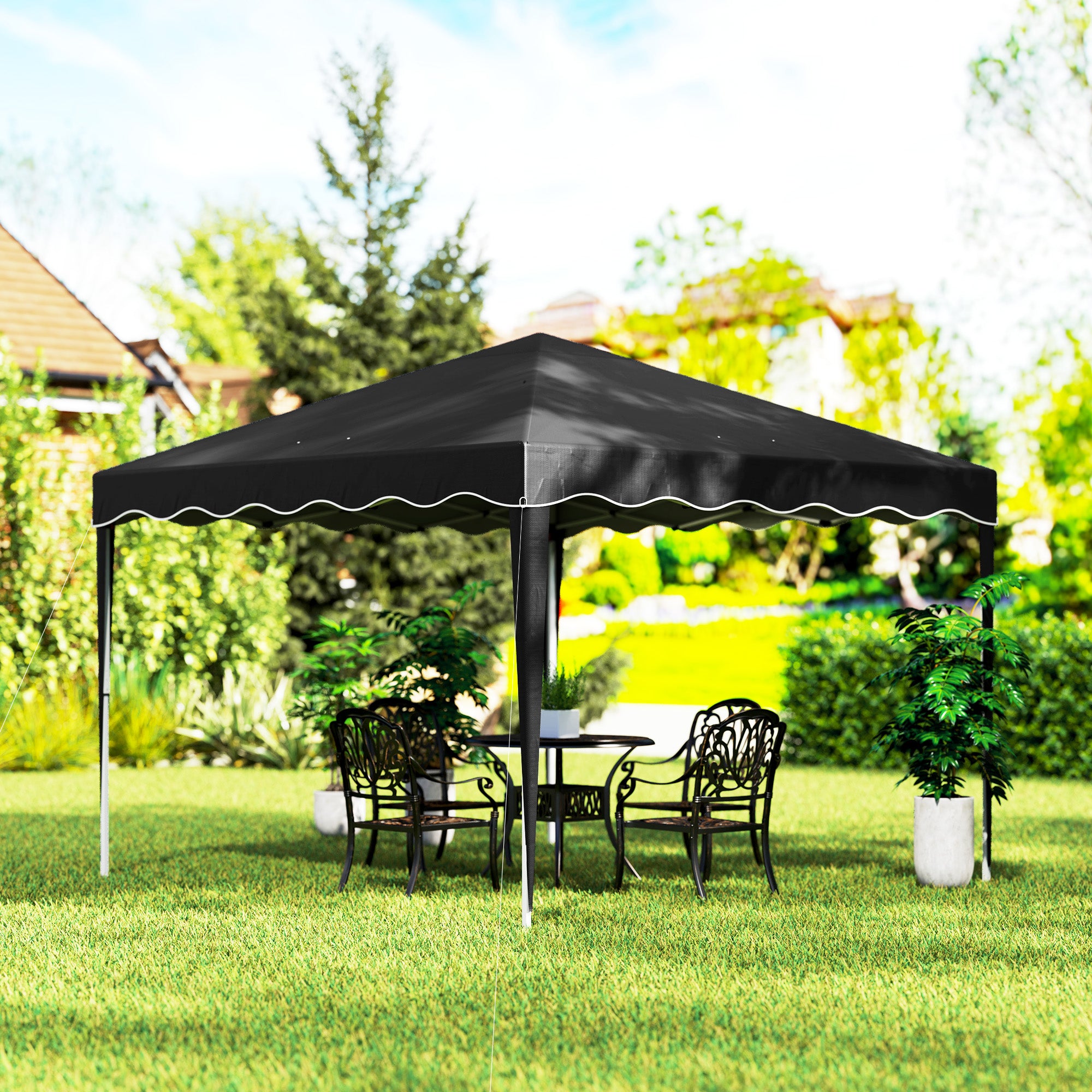 Steel Frame Gazebo with Reflective Lining for Outdoor Events - Black