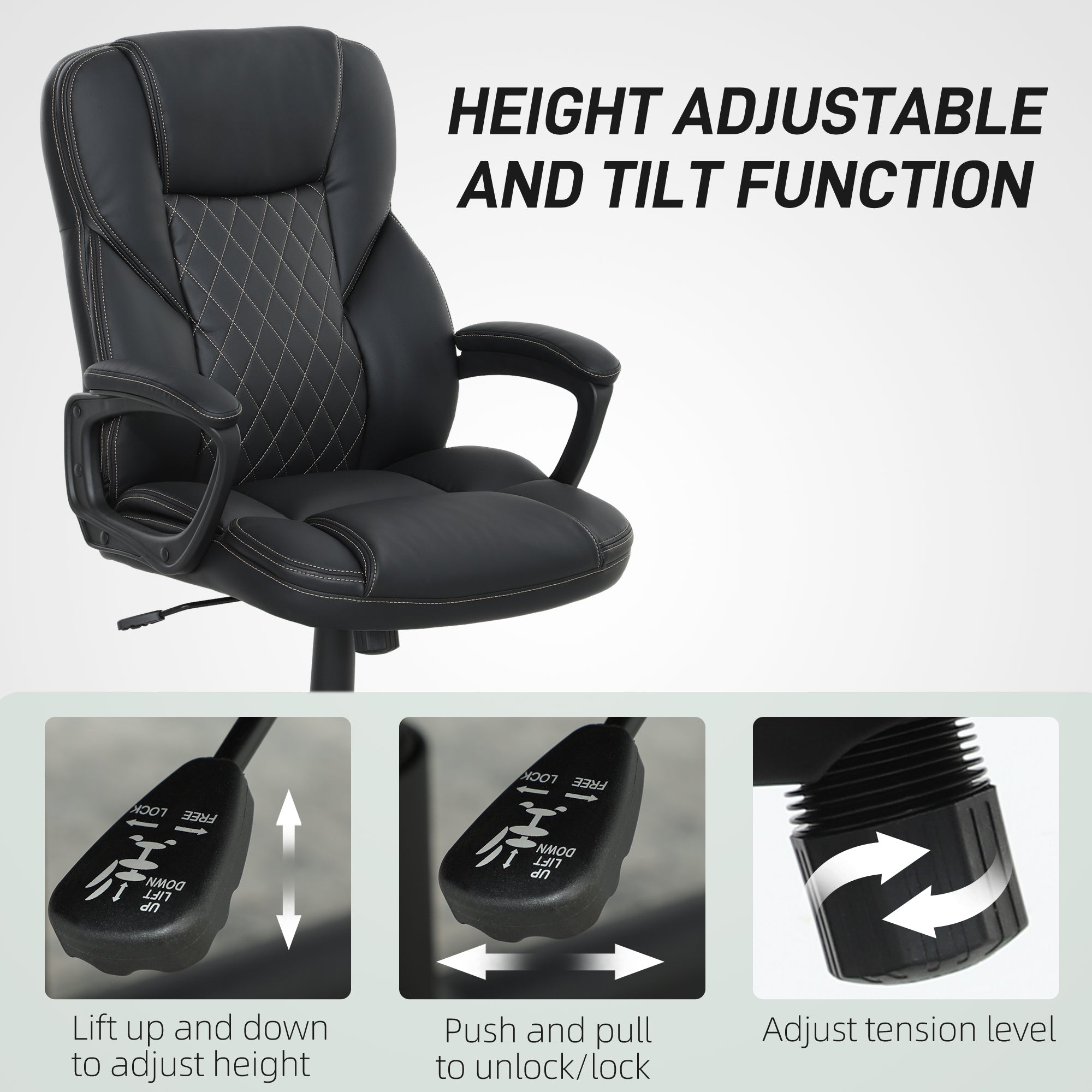 HOMCOM High Back Executive Office Chair with Adjustable Height Arms Black