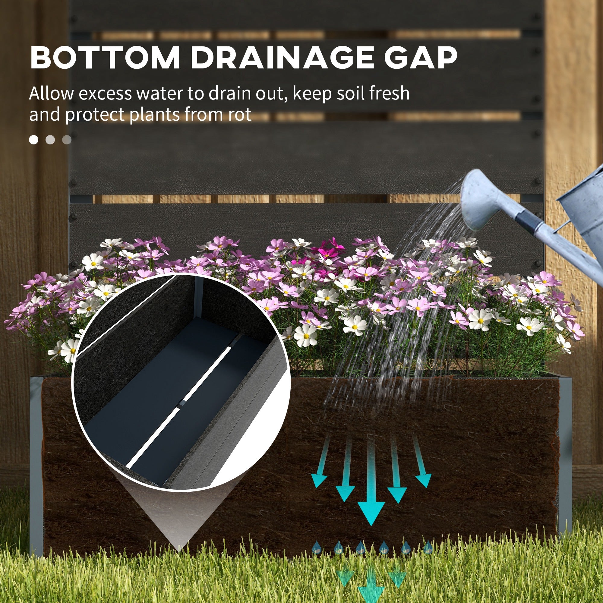 Outsunny Raised Garden Bed with Trellis and Drainage Hole, Planter Box Black