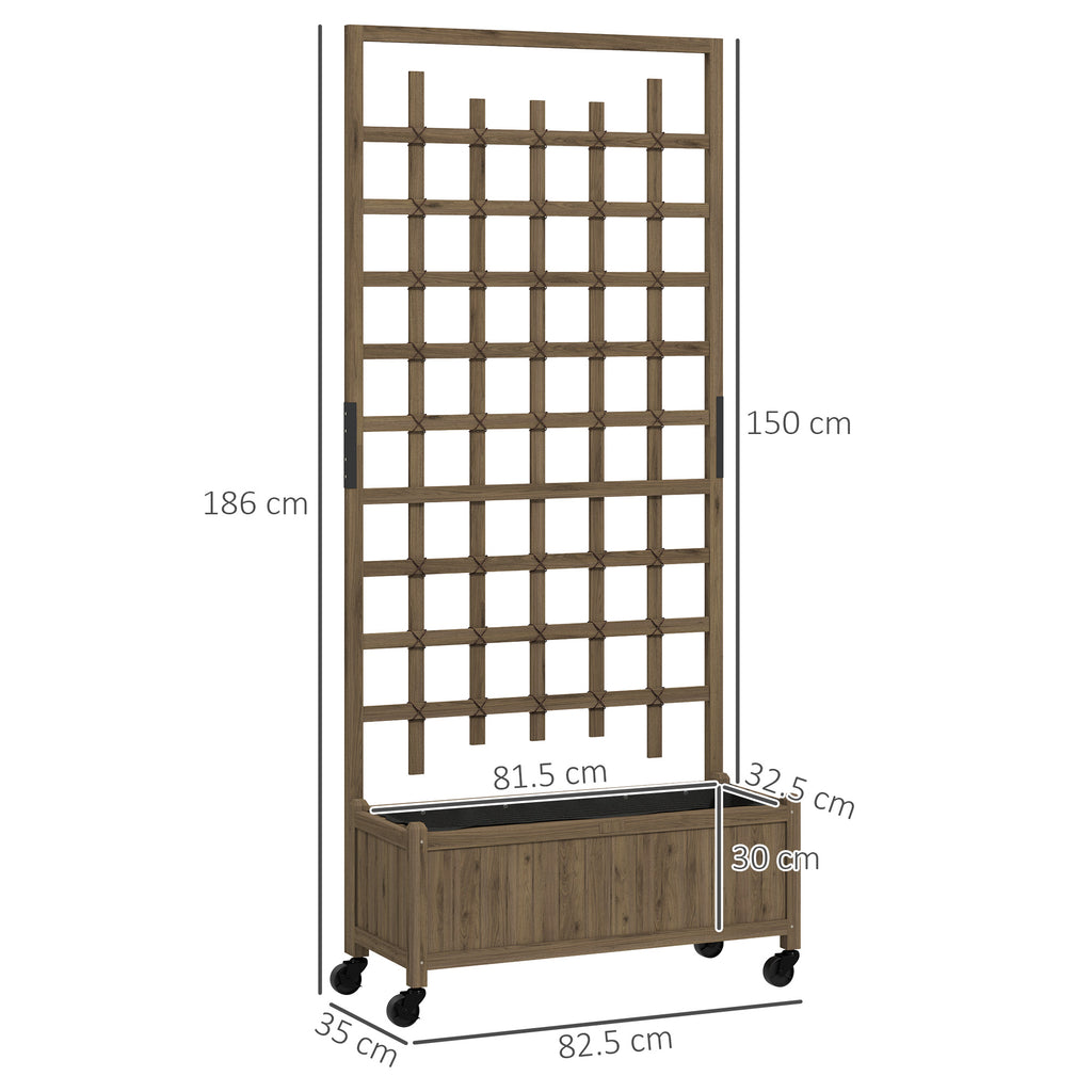 Outsunny Wooden Trellis Planter, Raised Garden Bed with Wheels and Bed Liner