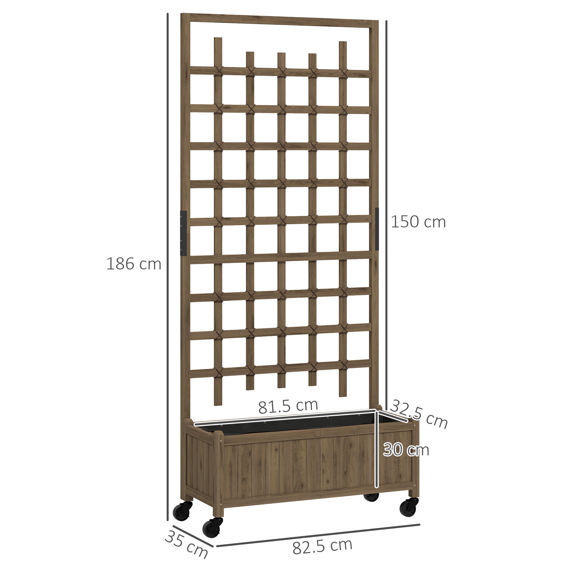 Outsunny Wooden Trellis Planter, Raised Garden Bed with Wheels and Bed Liner