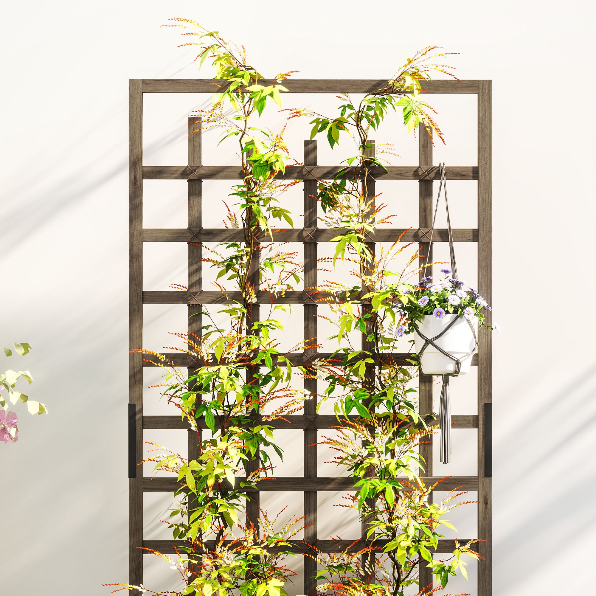 Outsunny Wooden Trellis Planter, Raised Garden Bed with Wheels and Bed Liner