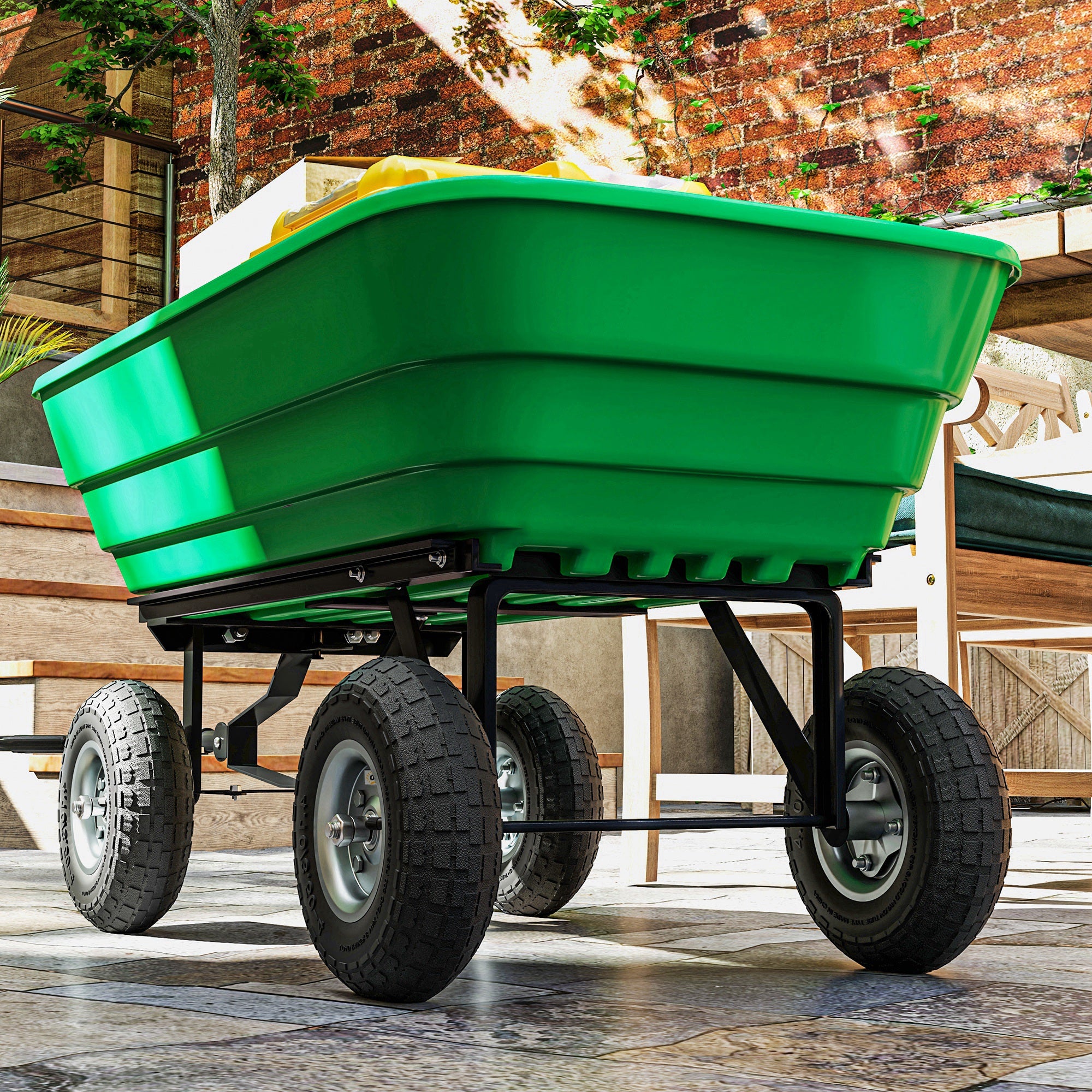 Outsunny Set of Four 10" Pneumatic Wheels for Barn Carts, Garden Cart Black
