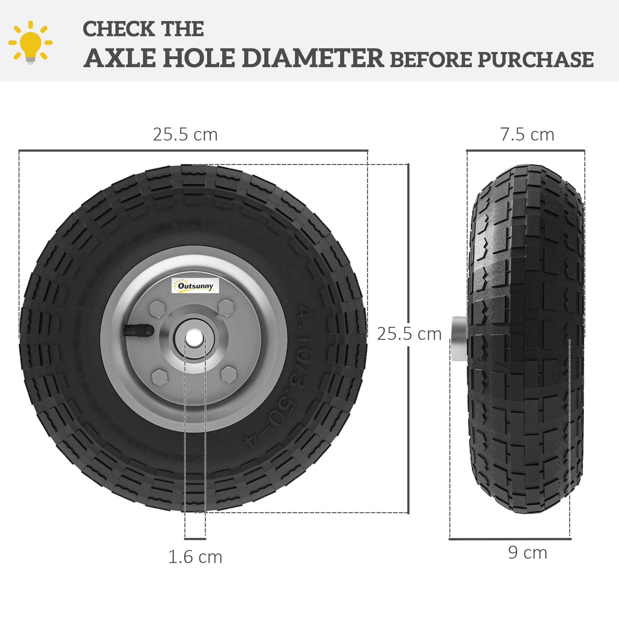 Outsunny Set of Four 10" Pneumatic Wheels for Barn Carts, Garden Cart Black