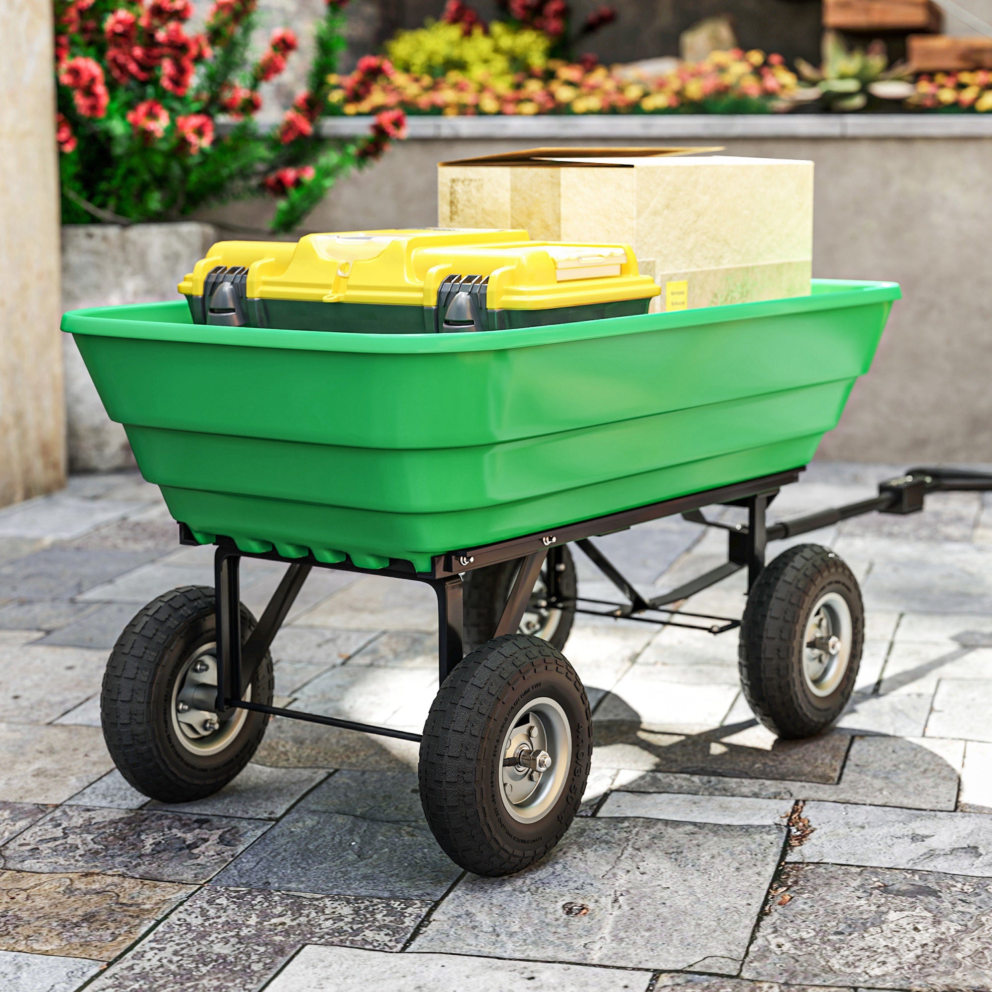 Outsunny Set of Four 10" Pneumatic Wheels for Barn Carts, Garden Cart Black