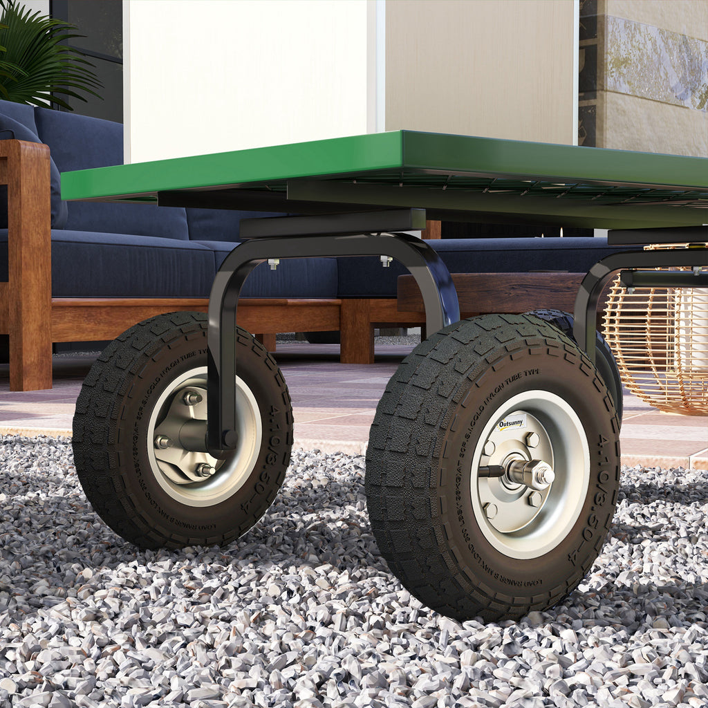 Outsunny Set of Four 10" Pneumatic Wheels for Barn Carts, Garden Cart Black