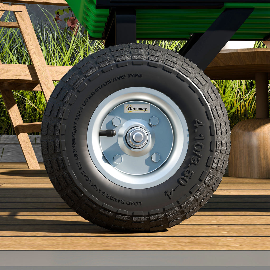 Outsunny Set of Four 10" Pneumatic Wheels for Barn Carts, Garden Cart Black