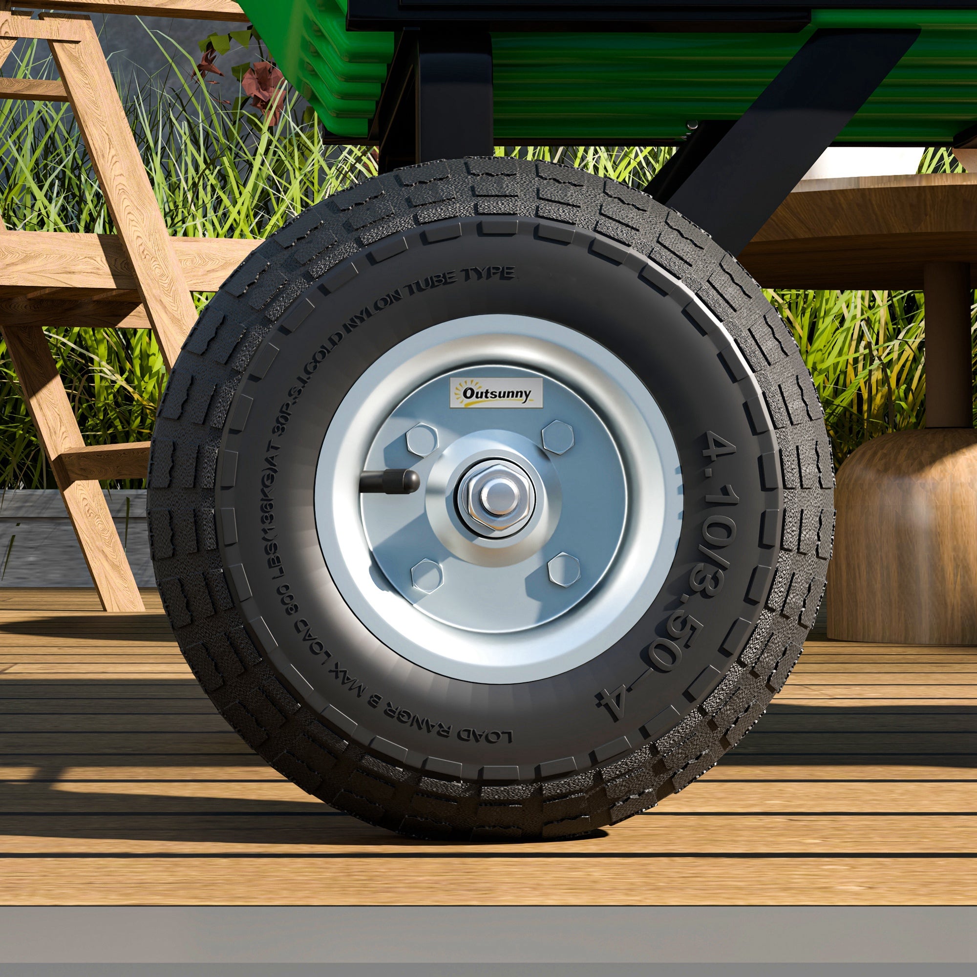 Outsunny Set of Four 10" Pneumatic Wheels for Barn Carts, Garden Cart Black