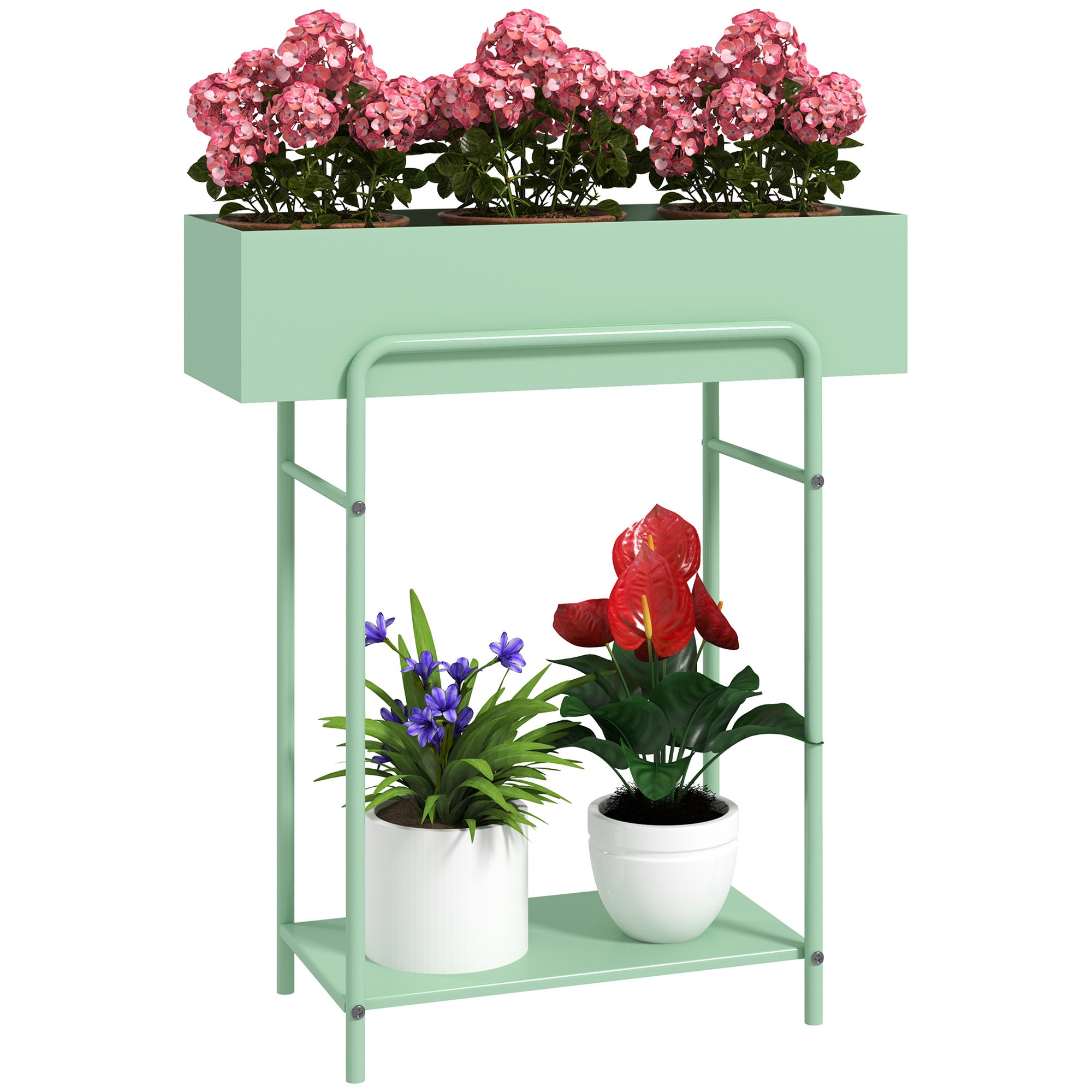 Elegant Green Metal Plant Stand - Two-Tier Design for Versatile Arrangements