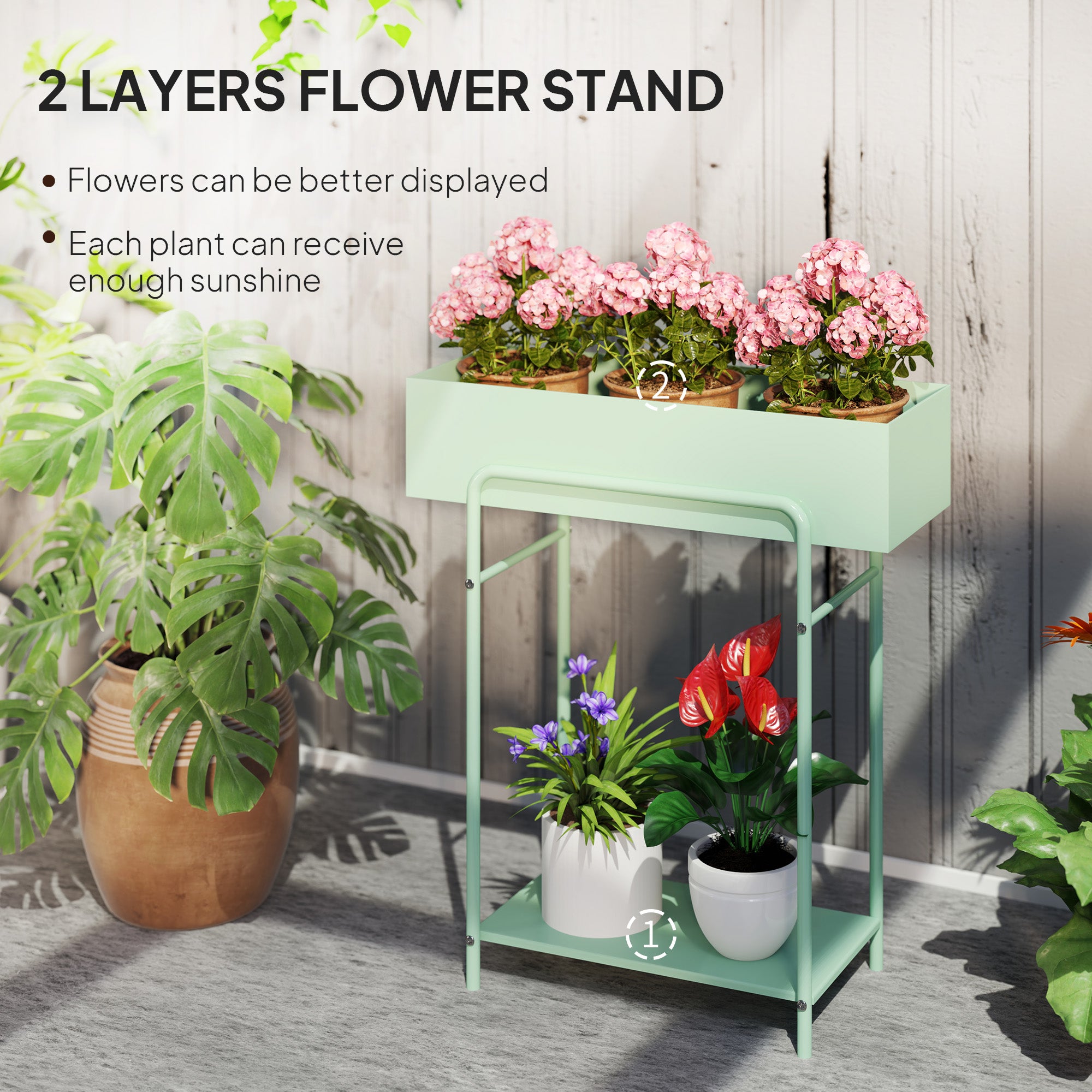 Elegant Green Metal Plant Stand - Two-Tier Design for Versatile Arrangements