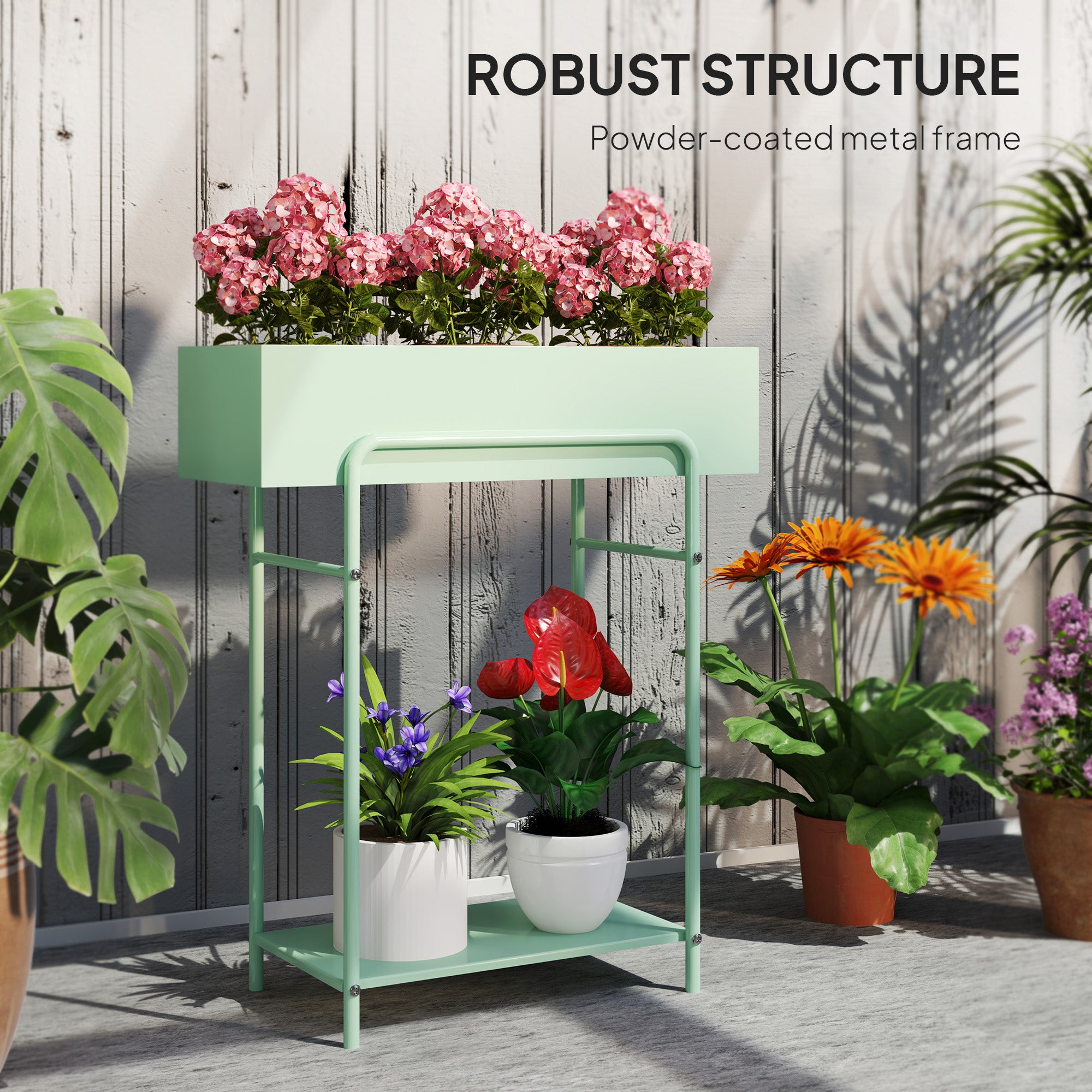 Elegant Green Metal Plant Stand - Two-Tier Design for Versatile Arrangements