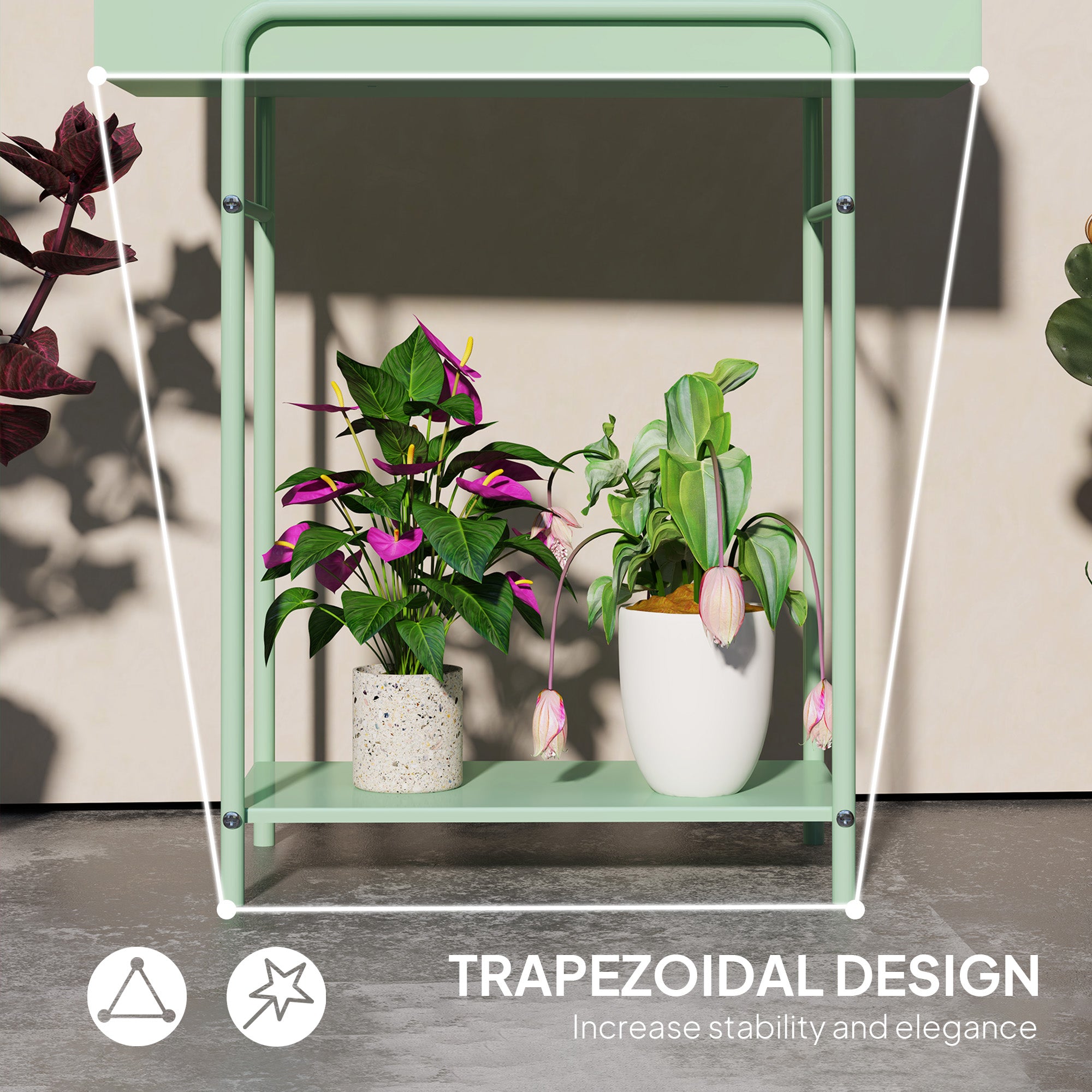 Elegant Green Metal Plant Stand - Two-Tier Design for Versatile Arrangements