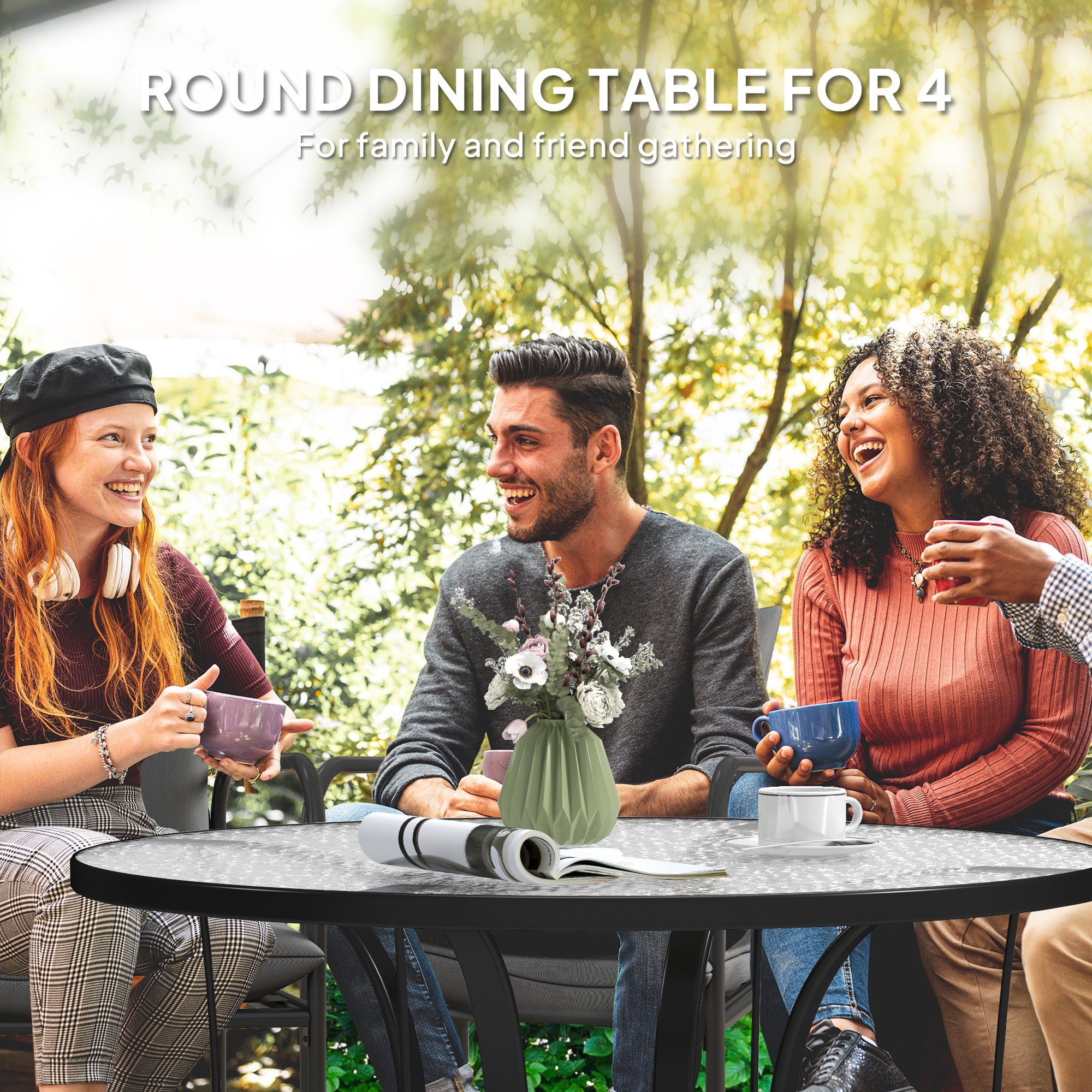 Outsunny Outdoor Dining Table with Parasol Hole, Round, 96.5 x 96.5 x 71 cm