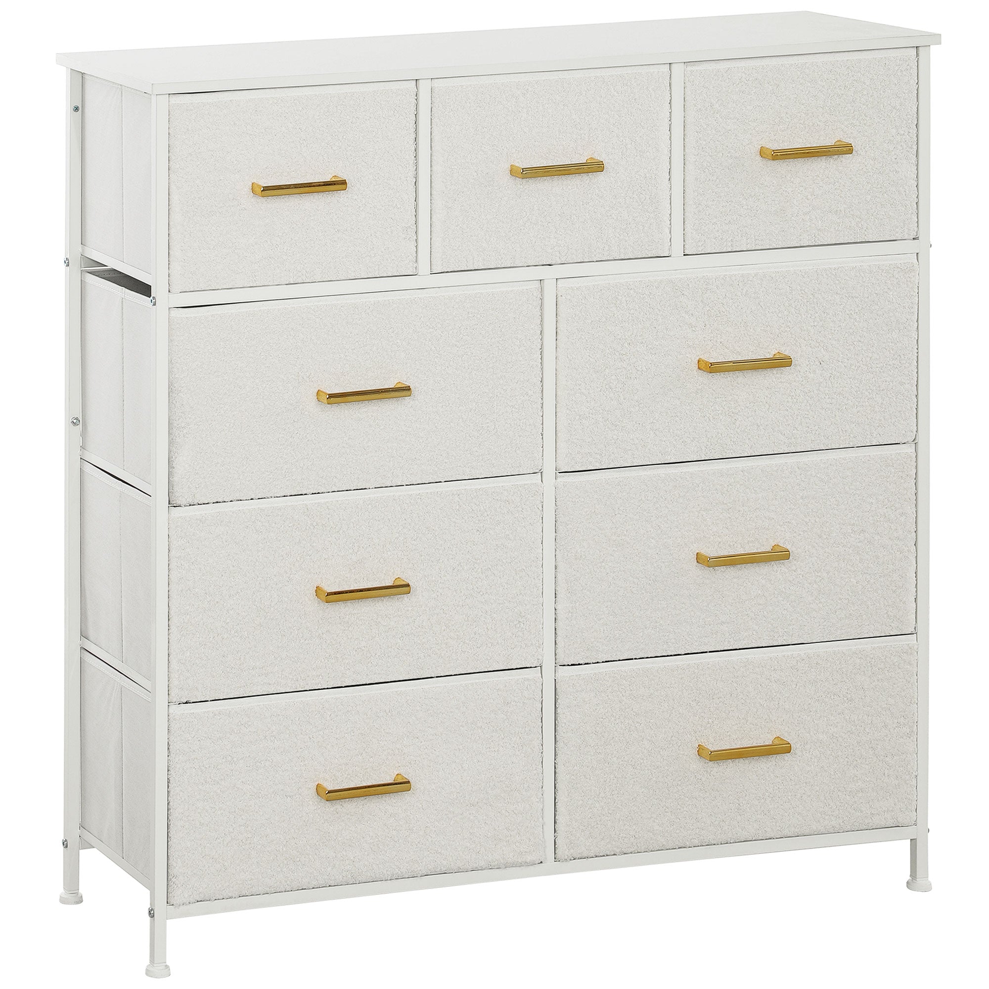 Stylish Cream White Storage Unit with Nine Drawers and Durable Steel Frame