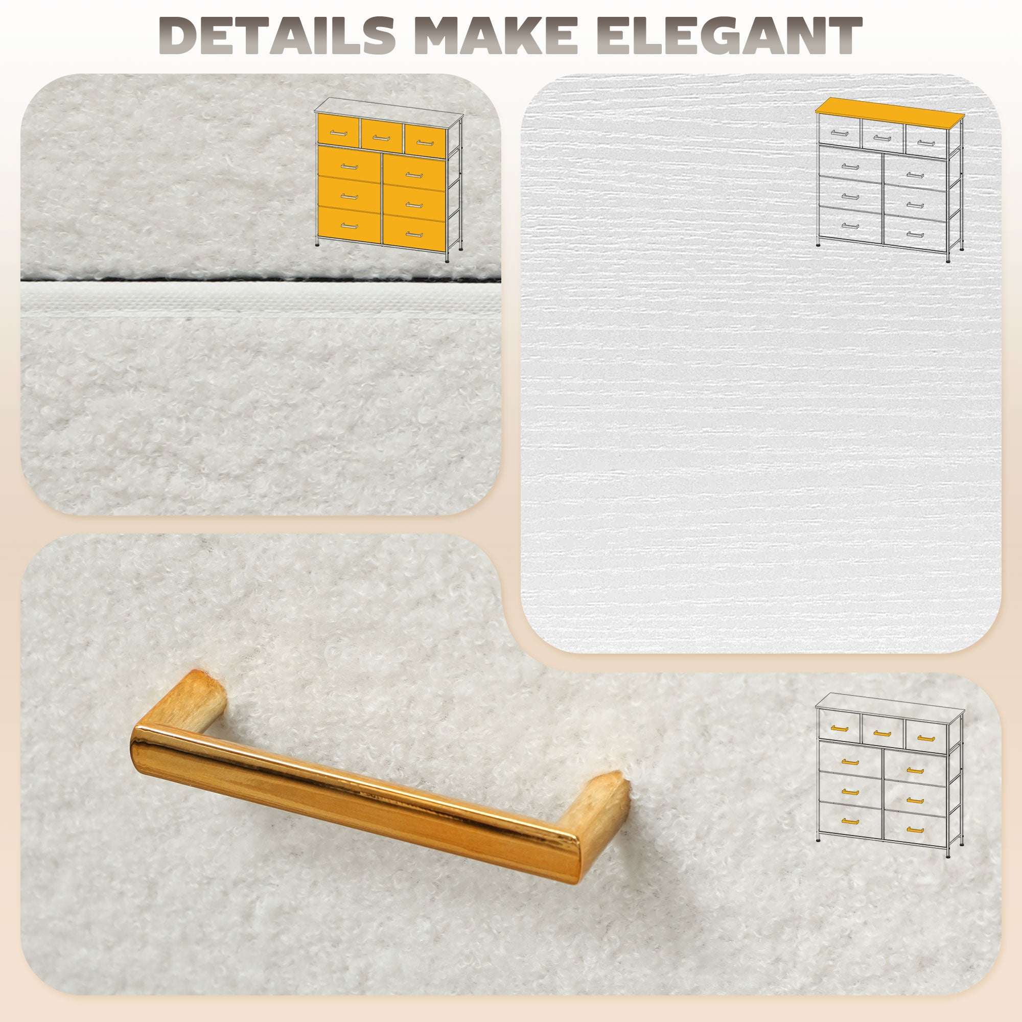 Stylish Cream White Storage Unit with Nine Drawers and Durable Steel Frame