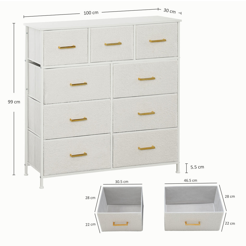 Stylish Cream White Storage Unit with Nine Drawers and Durable Steel Frame