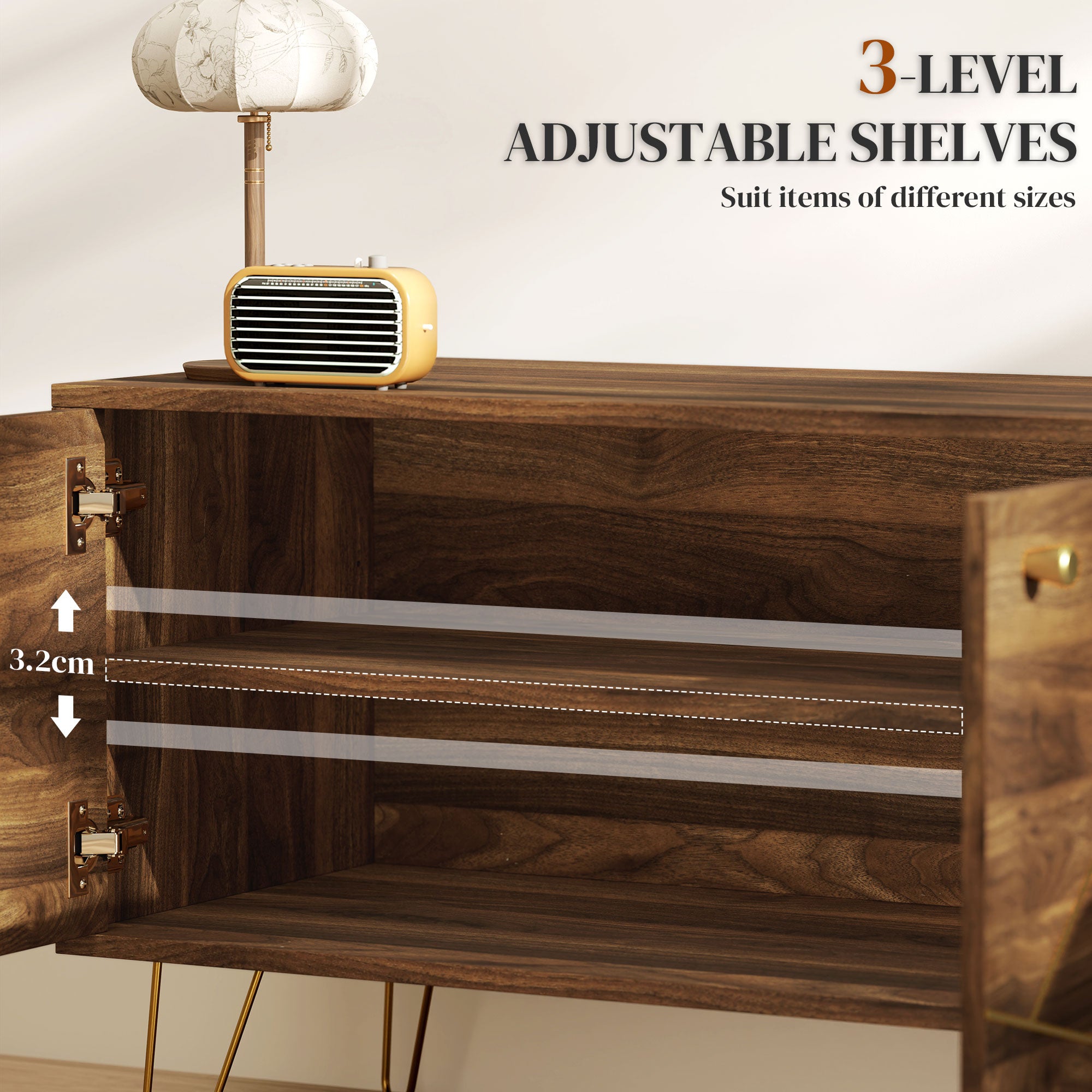 Stylish Wooden TV Stand with Adjustable Shelves & Cable Management - 130cm