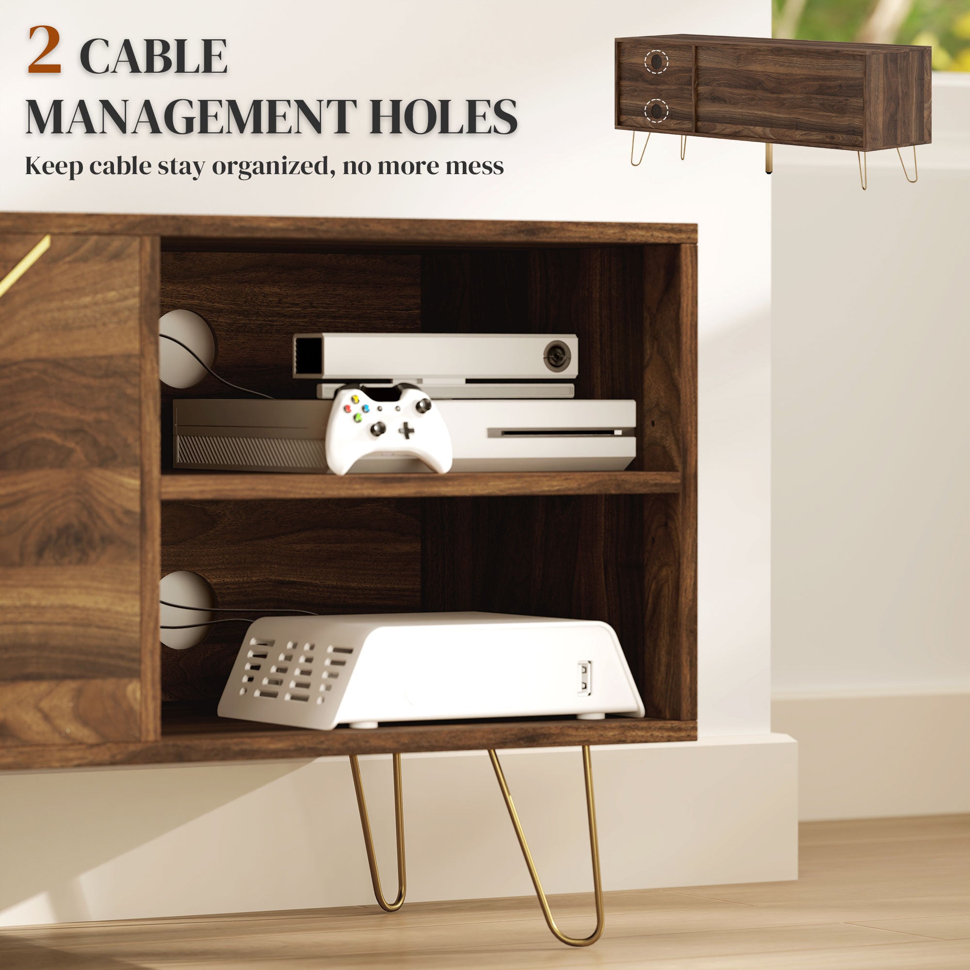 Stylish Wooden TV Stand with Adjustable Shelves & Cable Management - 130cm