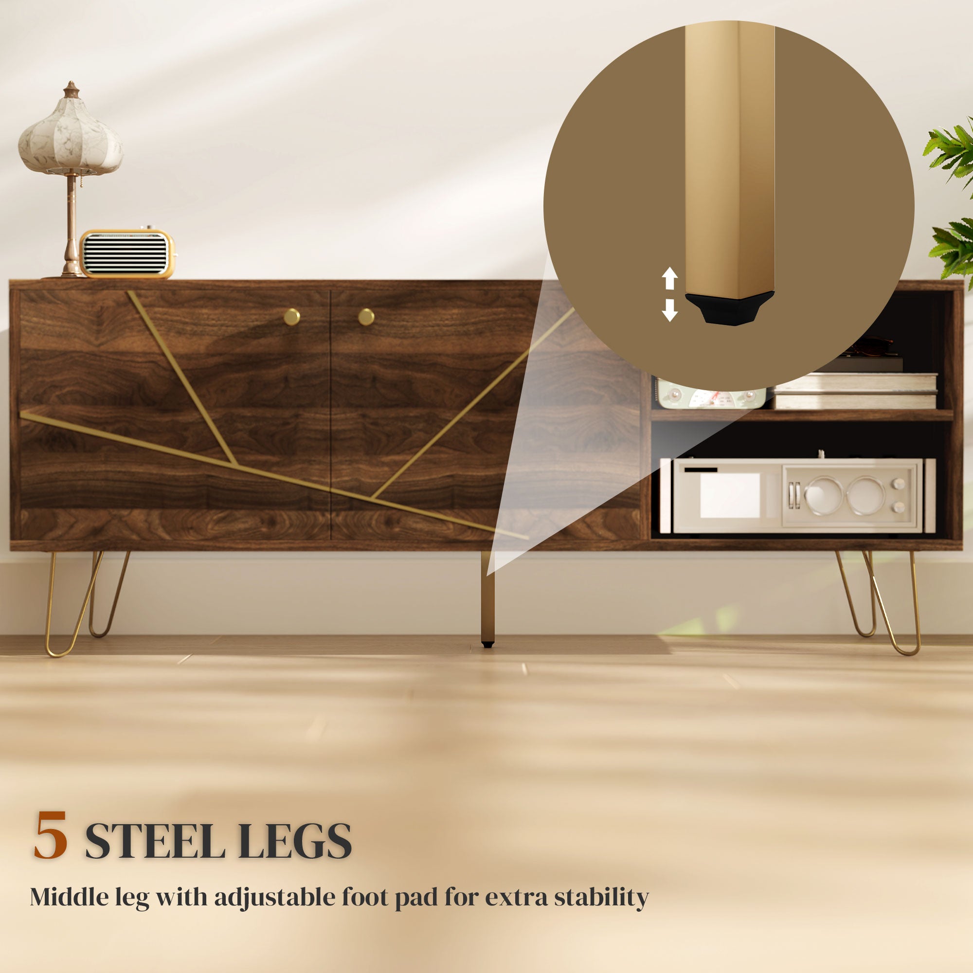 Stylish Wooden TV Stand with Adjustable Shelves & Cable Management - 130cm