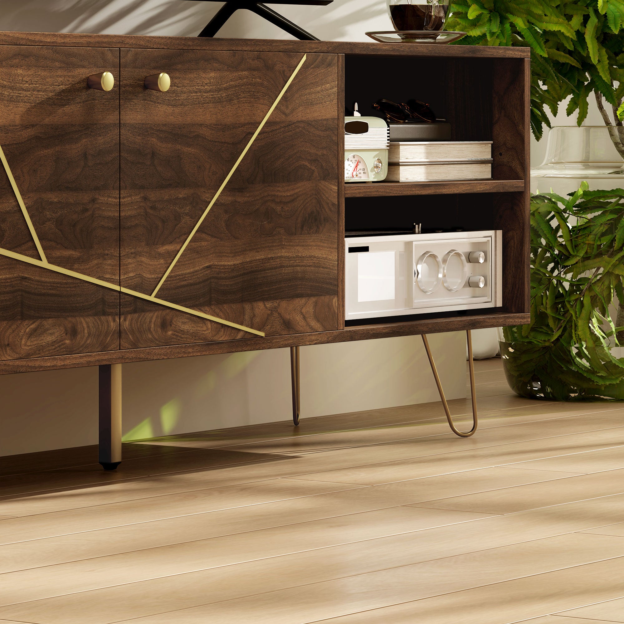 Stylish Wooden TV Stand with Adjustable Shelves & Cable Management - 130cm