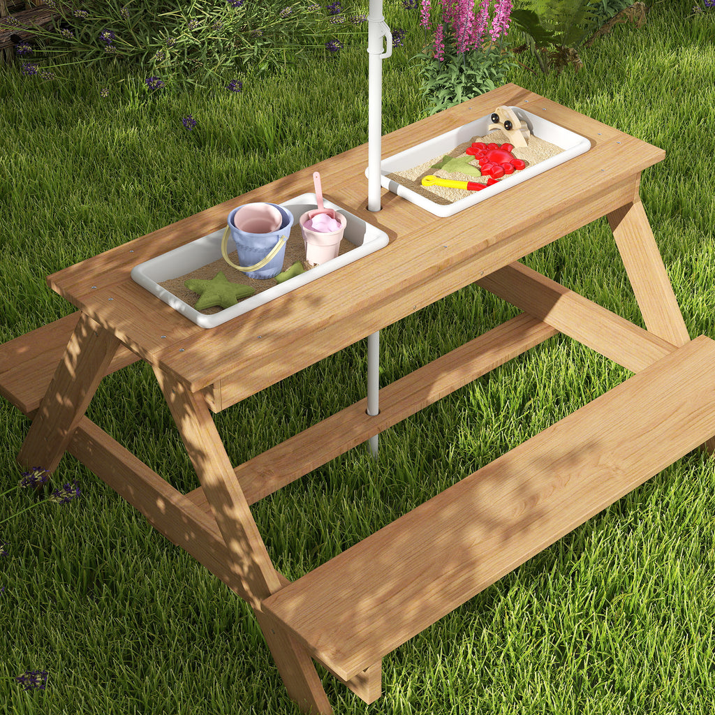 Children's Outdoor Wooden Table Set with Adjustable Parasol & Storage