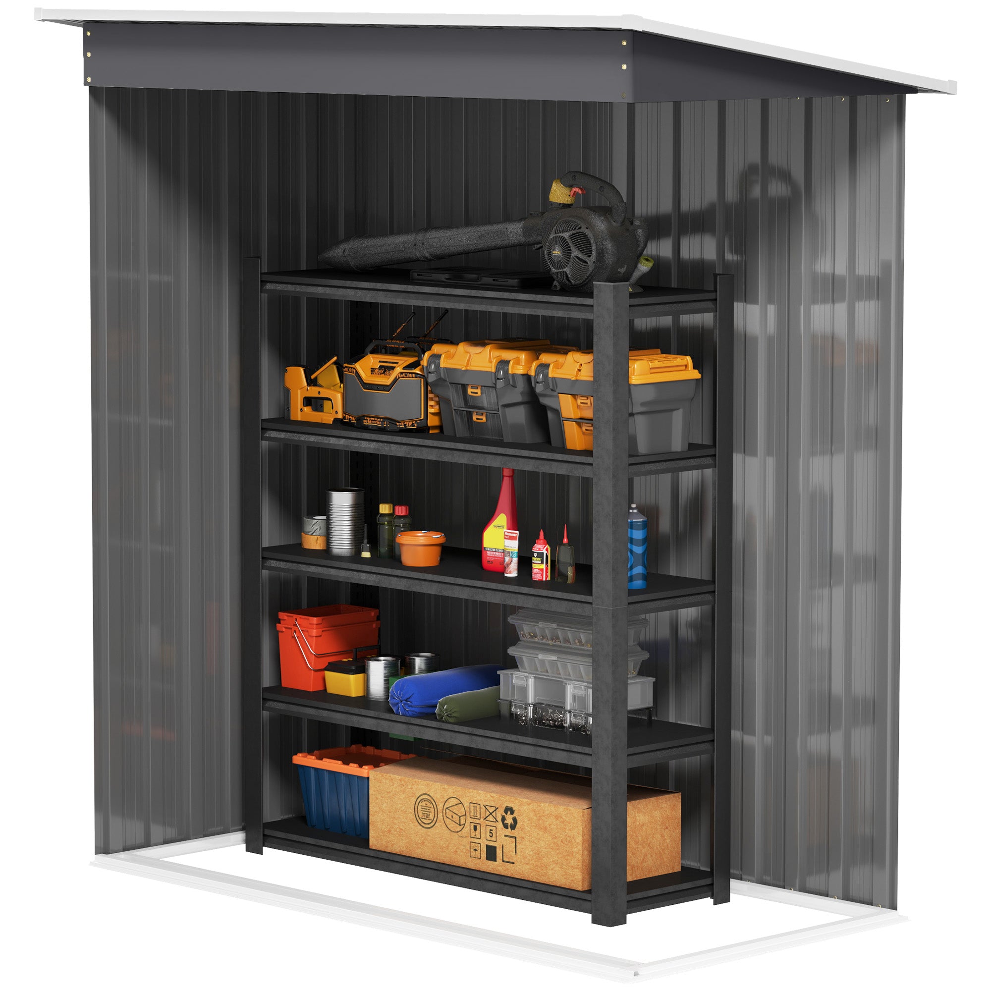 Outsunny 5 x 3ft Garden Storage Shed Sliding Door Sloped Roof Tool, Grey