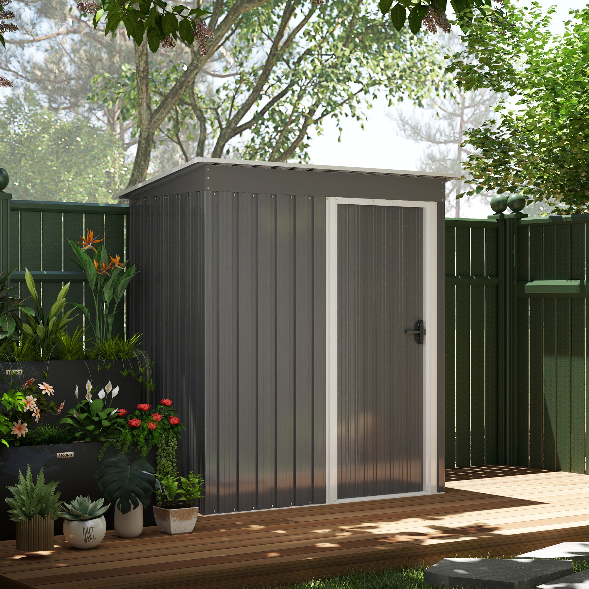 Outsunny 5 x 3ft Garden Storage Shed Sliding Door Sloped Roof Tool, Grey