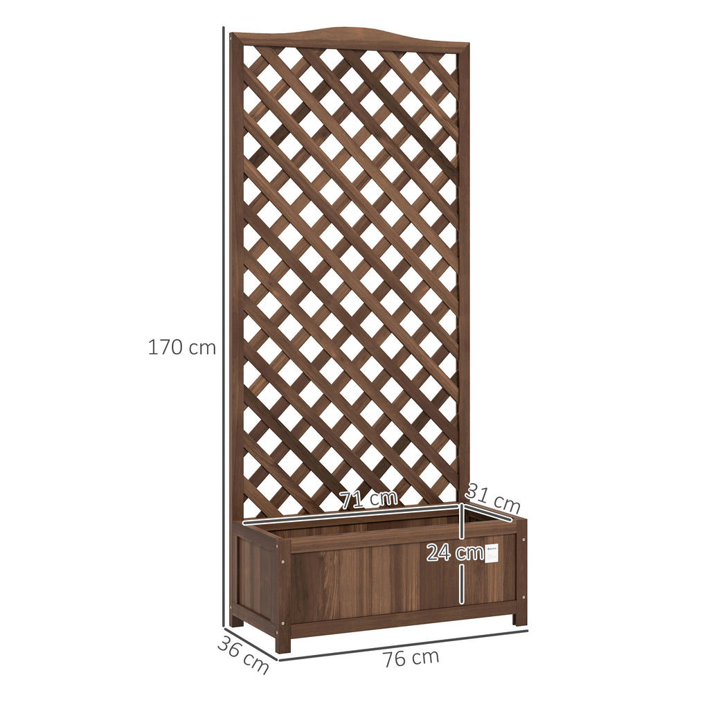 Outsunny Garden Wooden Planter Box with Trellis Flower Raised Bed Dark Brown