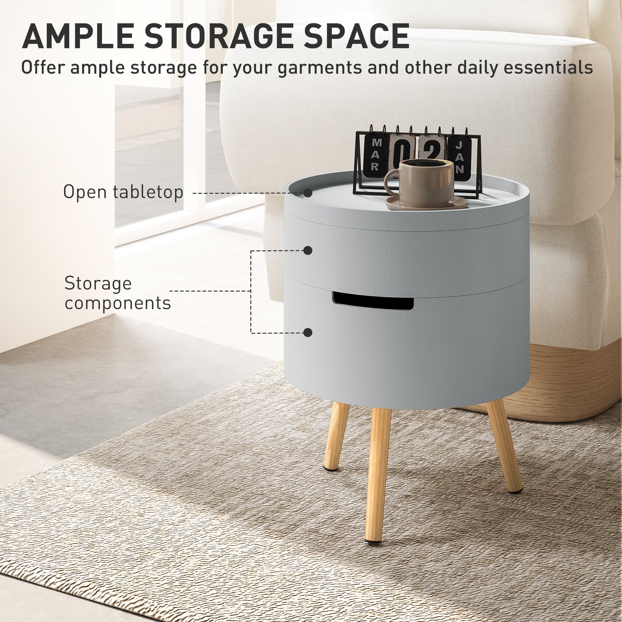 HOMCOM Side Coffee Table End Desk Night Stand w/ Detachable Tray, Grey