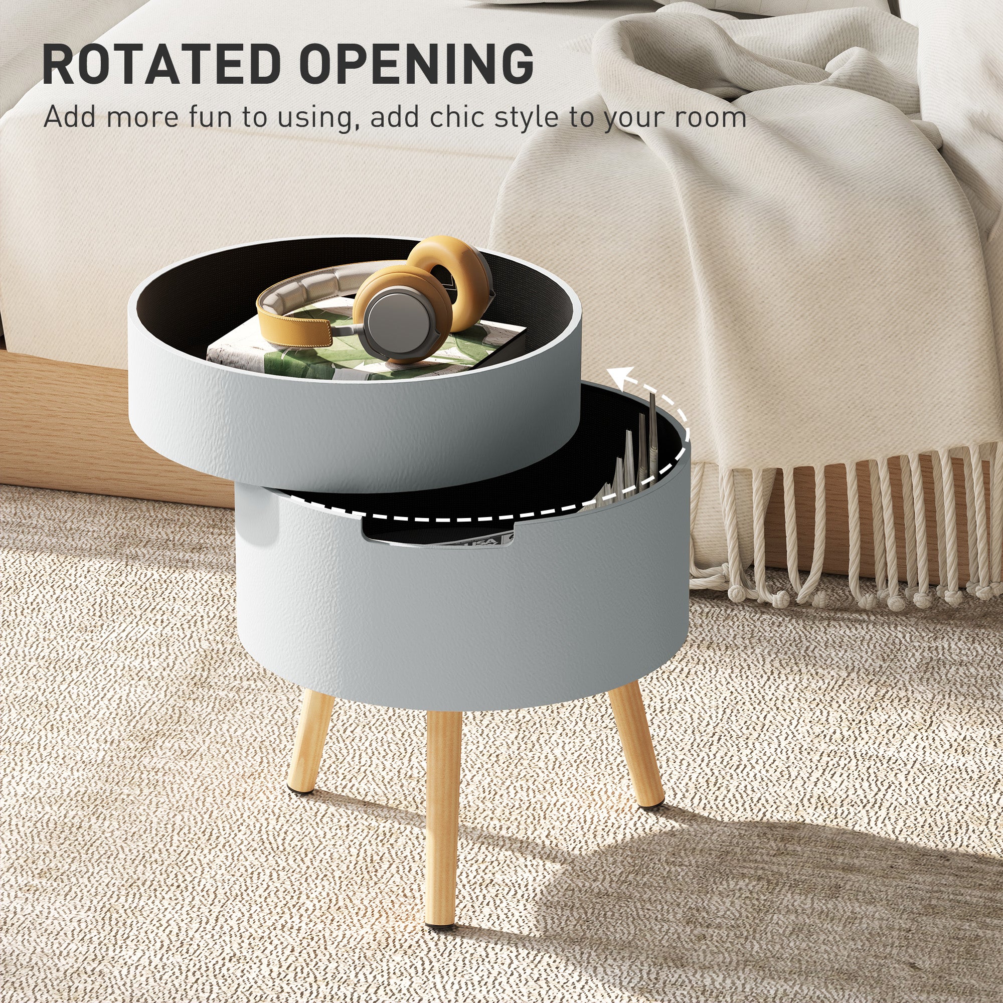 HOMCOM Side Coffee Table End Desk Night Stand w/ Detachable Tray, Grey