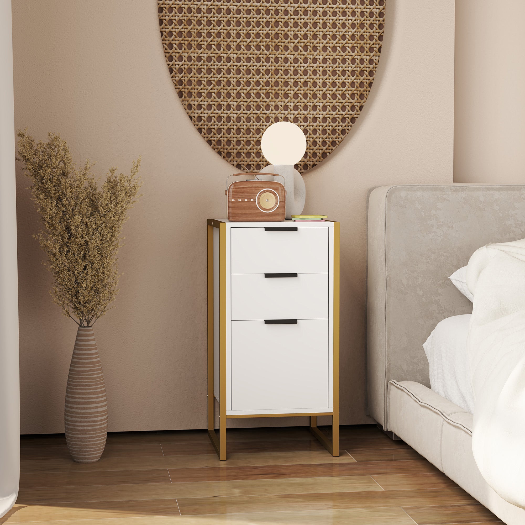 HOMCOM Industrial 3-Drawer Bedroom Chest of Drawers with Metal Frame, White