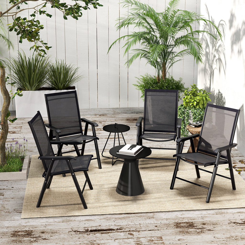 Outsunny 4-PCS Garden Armchairs Outdoor Patio Folding Furniture Black